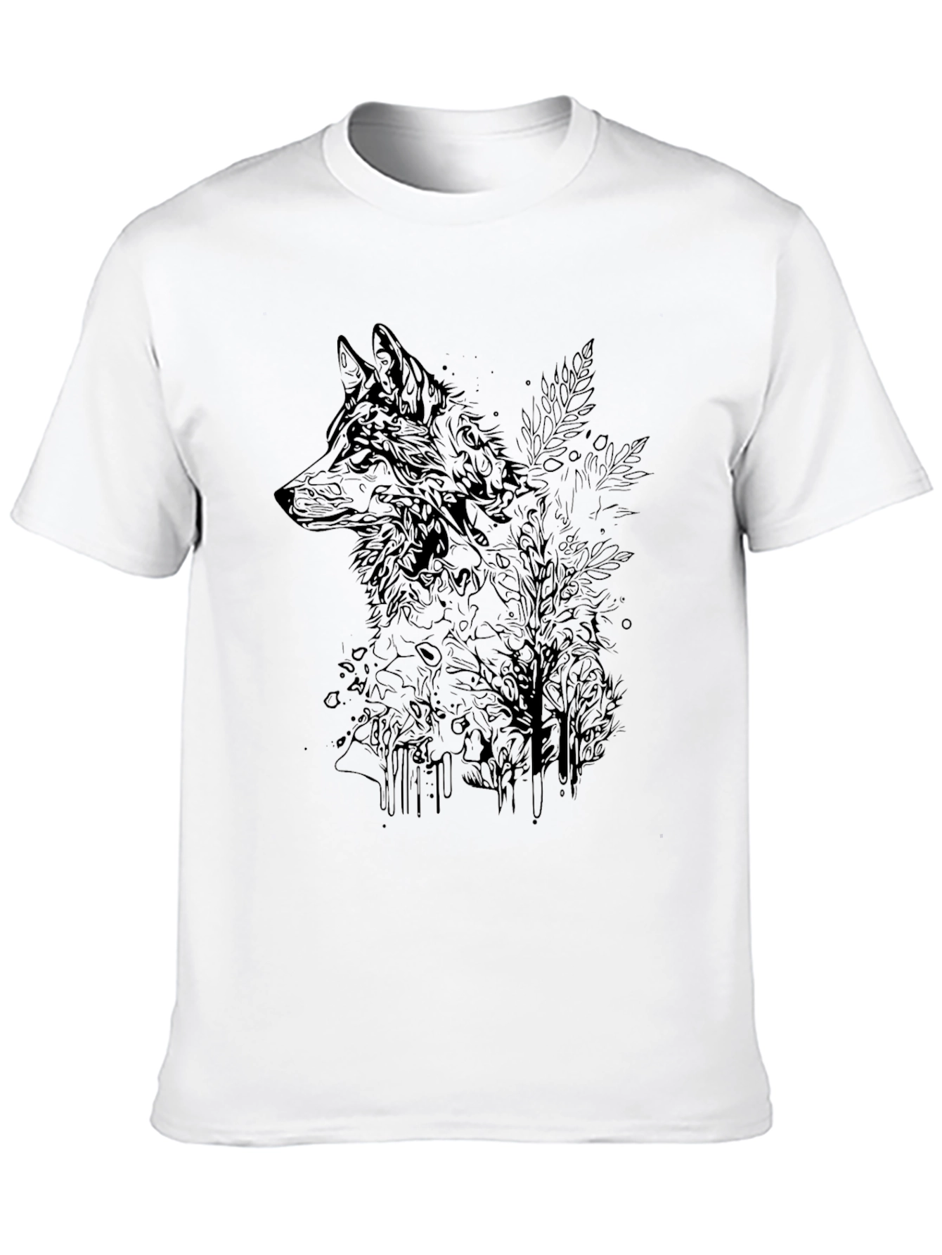 Black Wolf Graphic Print Crew Neck T-Shirt
