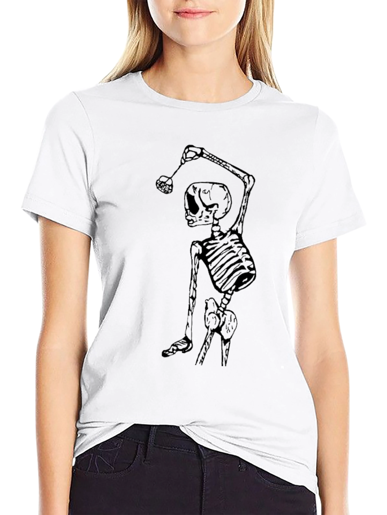 Skeleton Golfer Graphic Tee - Black Cotton T-Shirt