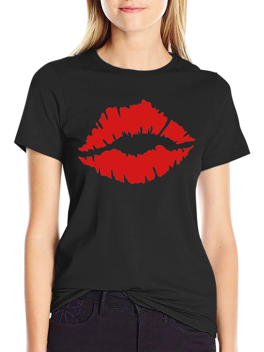 Kiss Lips Graphic Tee - Black Cotton T-Shirt