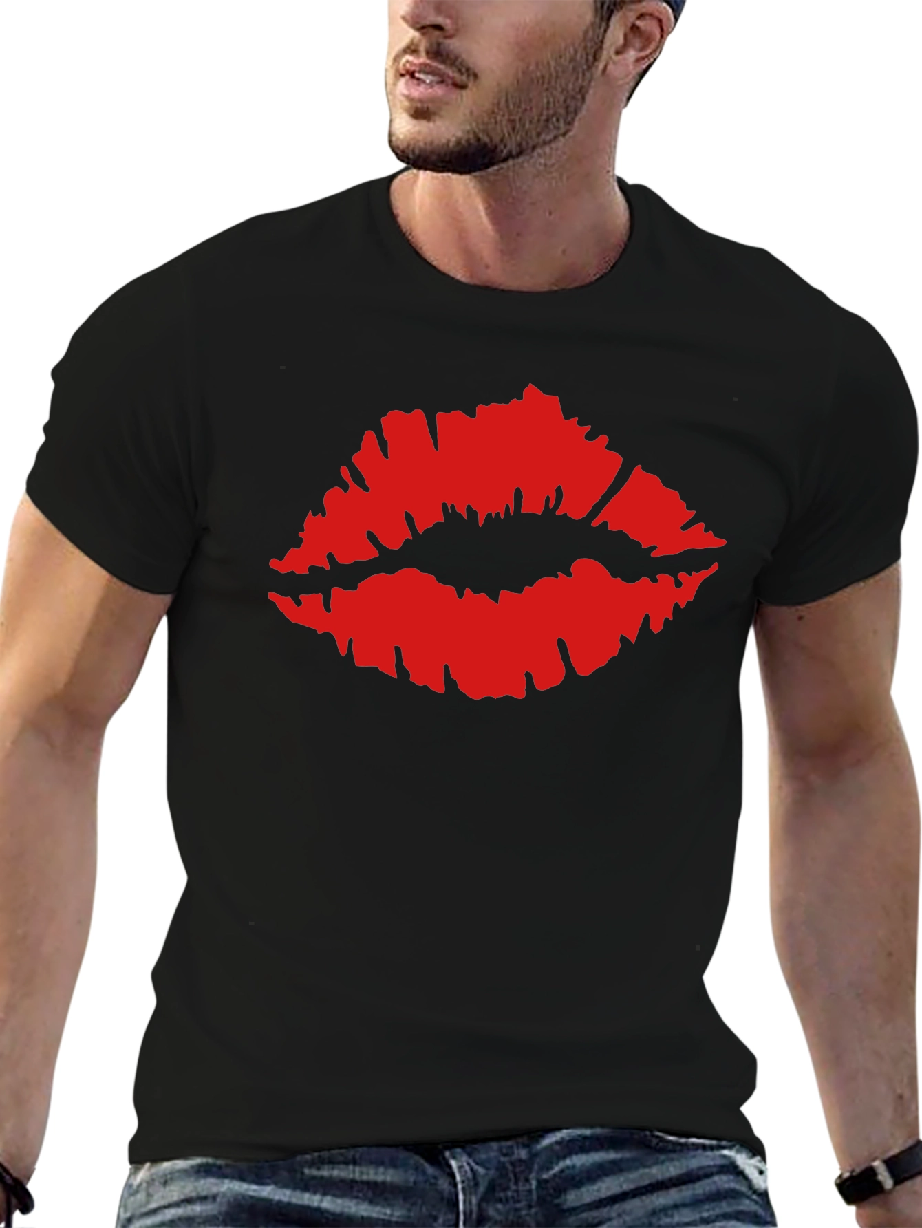 Kiss Lips Graphic Tee - Black Cotton T-Shirt