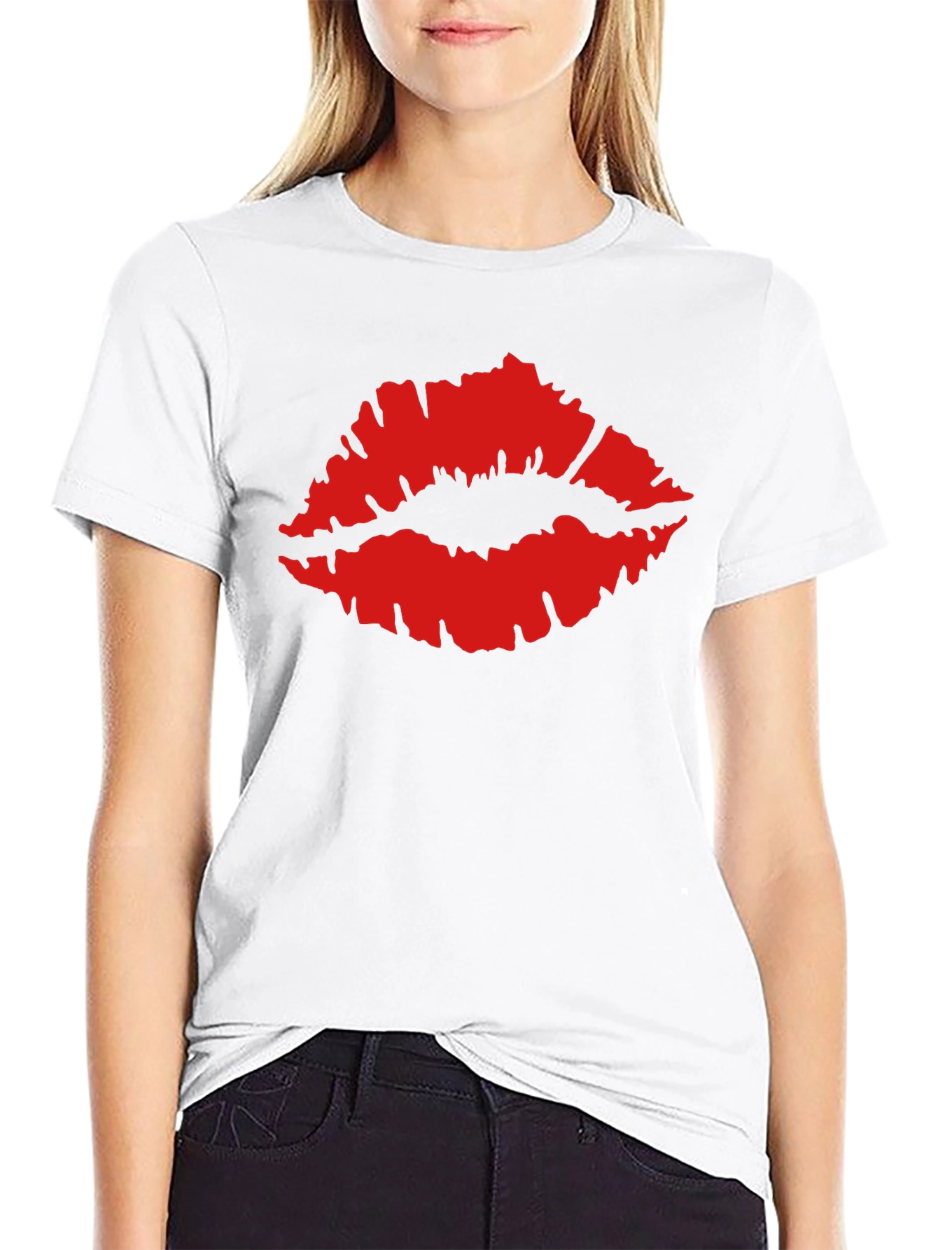 Kiss Lips Graphic Tee - Black Cotton T-Shirt