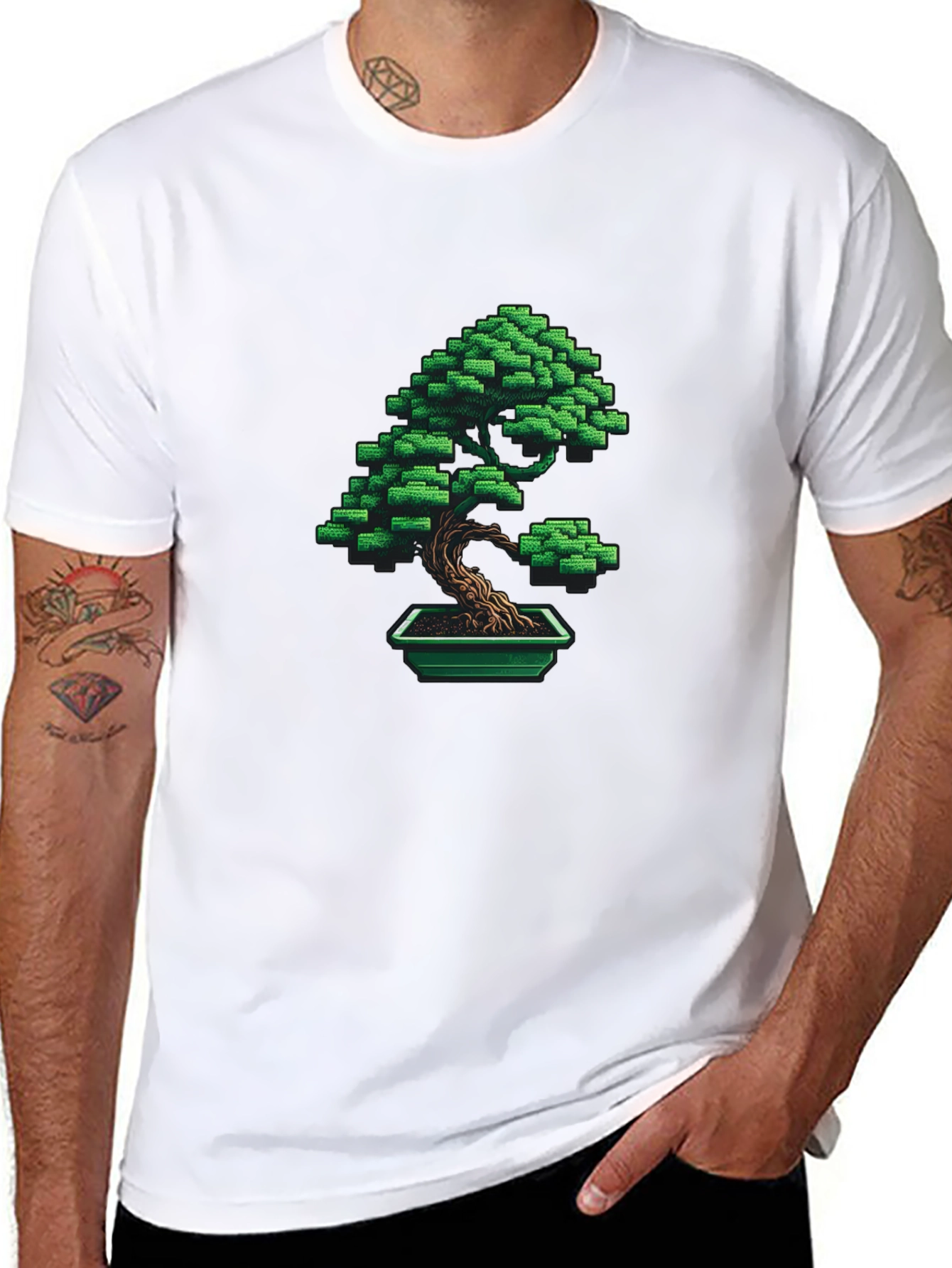 Pixel Art Bonsai Tree Graphic Tee - Black