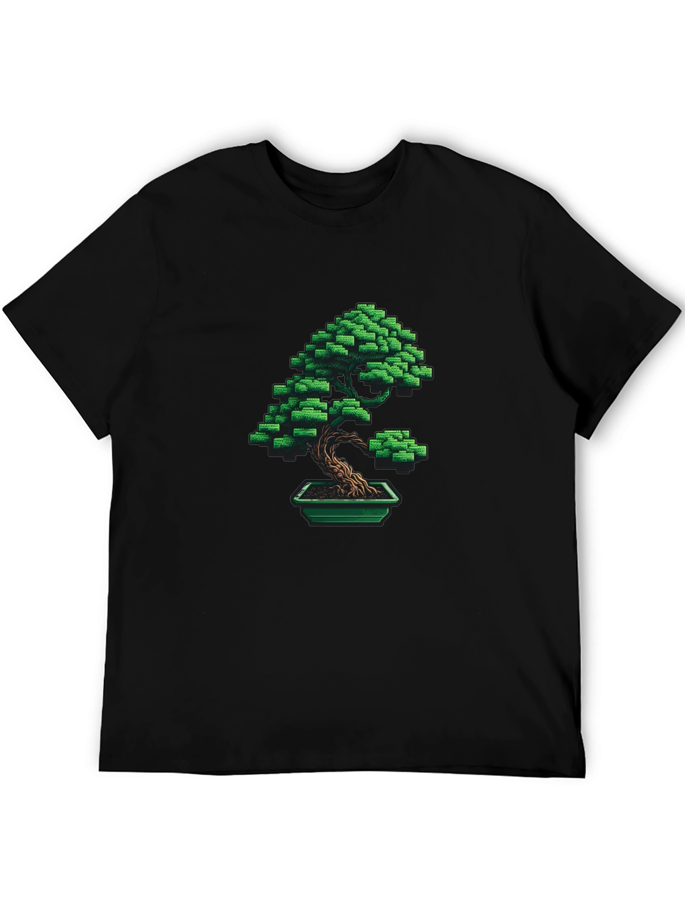Pixel Art Bonsai Tree Graphic Tee - Black