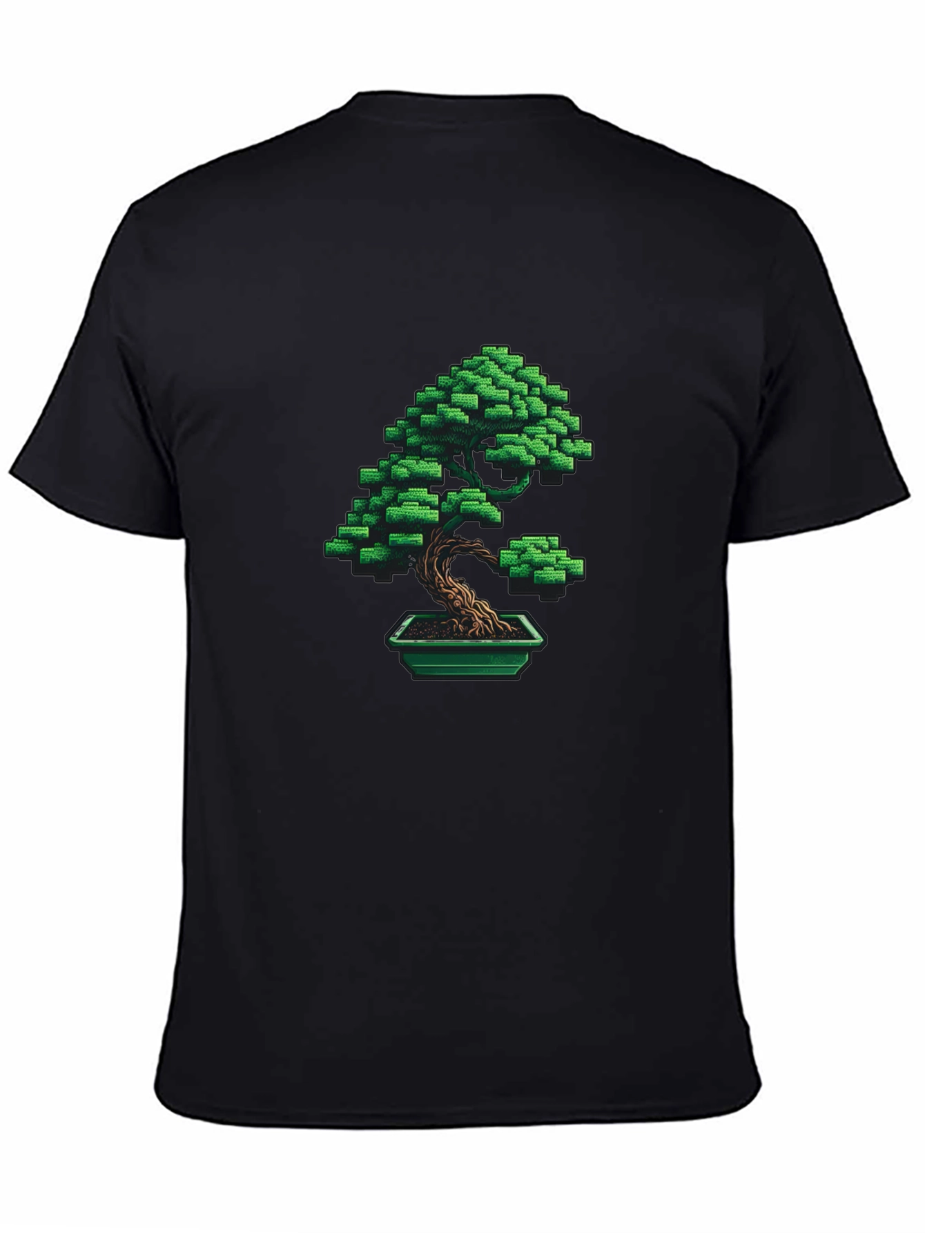 Pixel Art Bonsai Tree Graphic Tee - Black