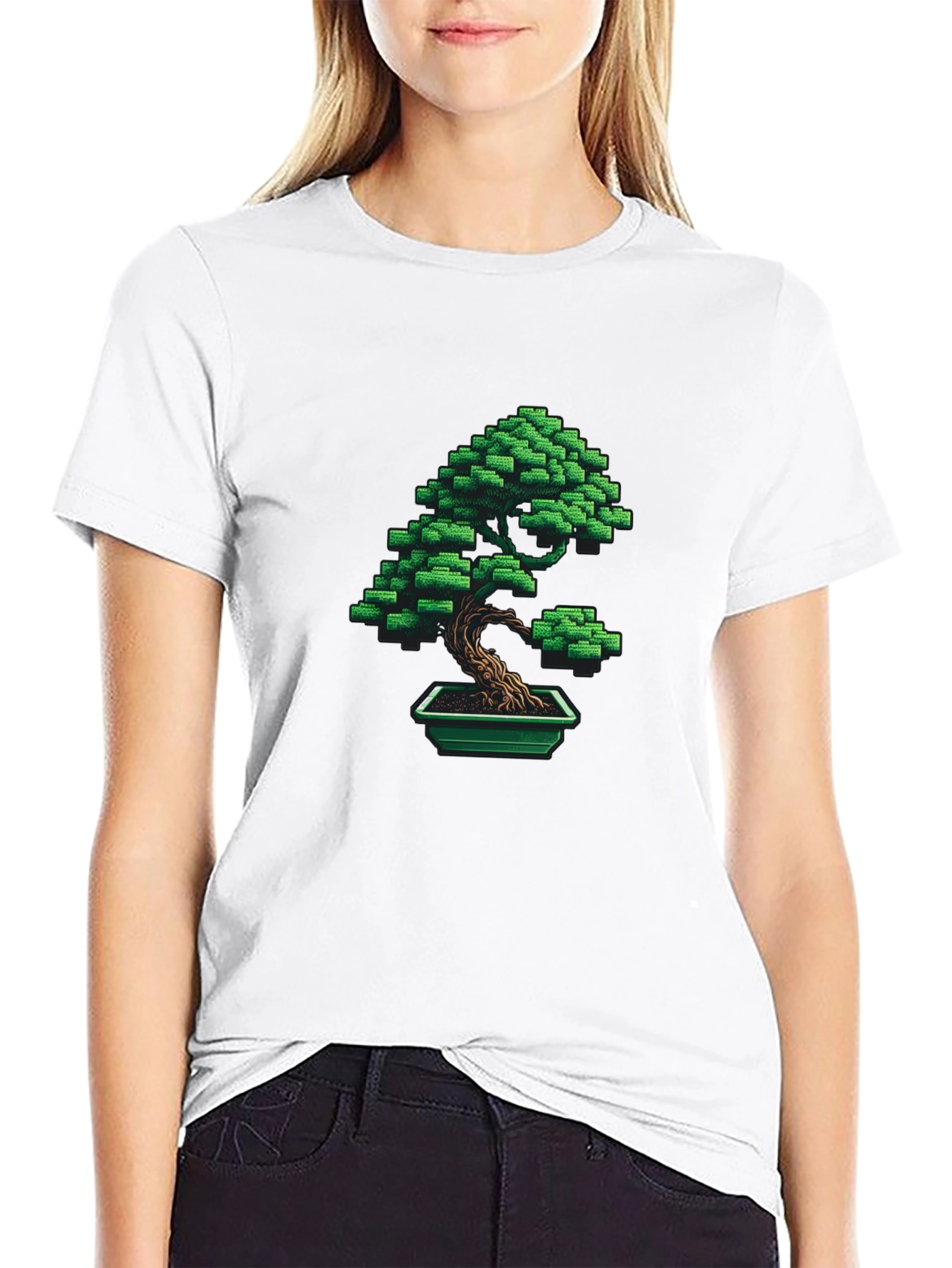 Pixel Art Bonsai Tree Graphic Tee - Black