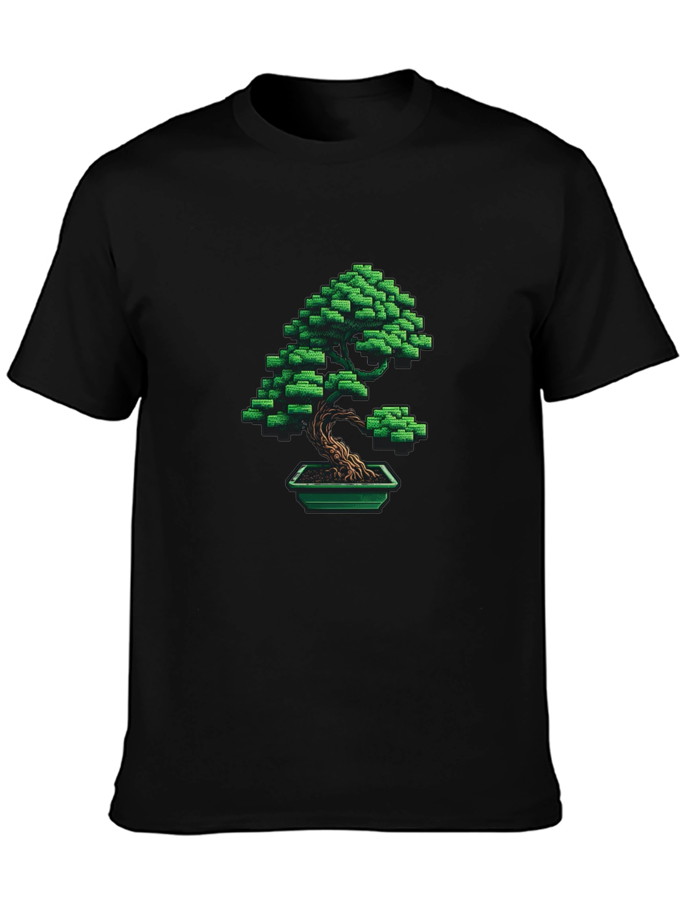 Pixel Art Bonsai Tree Graphic Tee - Black