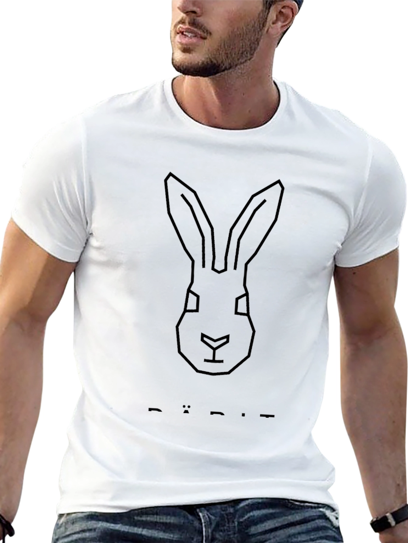 Geometric Rabbit Head Black T-Shirt