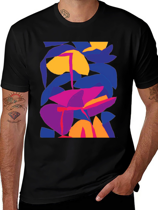 Abstract Floral Graphic Print Black T-Shirt