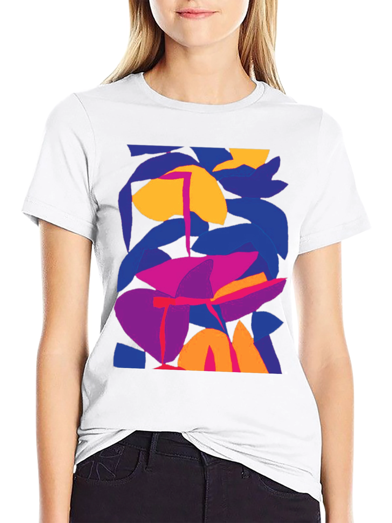 Abstract Floral Graphic Print Black T-Shirt