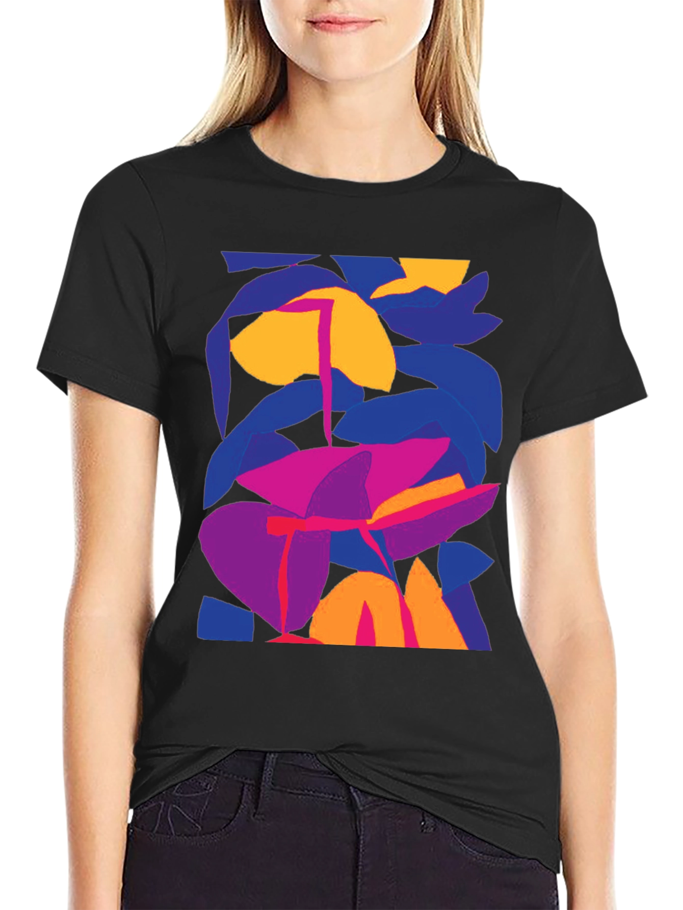 Abstract Floral Graphic Print Black T-Shirt