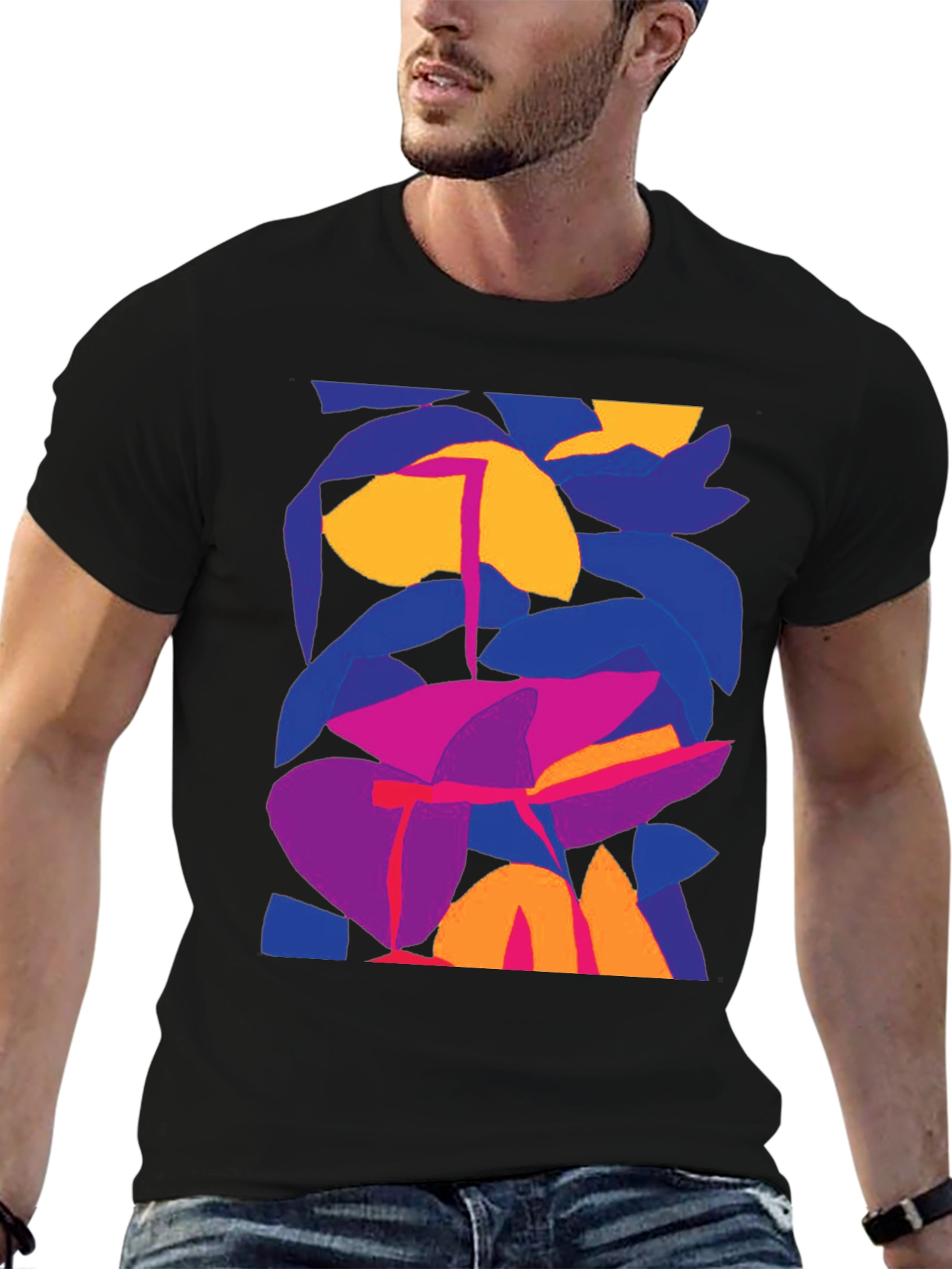 Abstract Floral Graphic Print Black T-Shirt