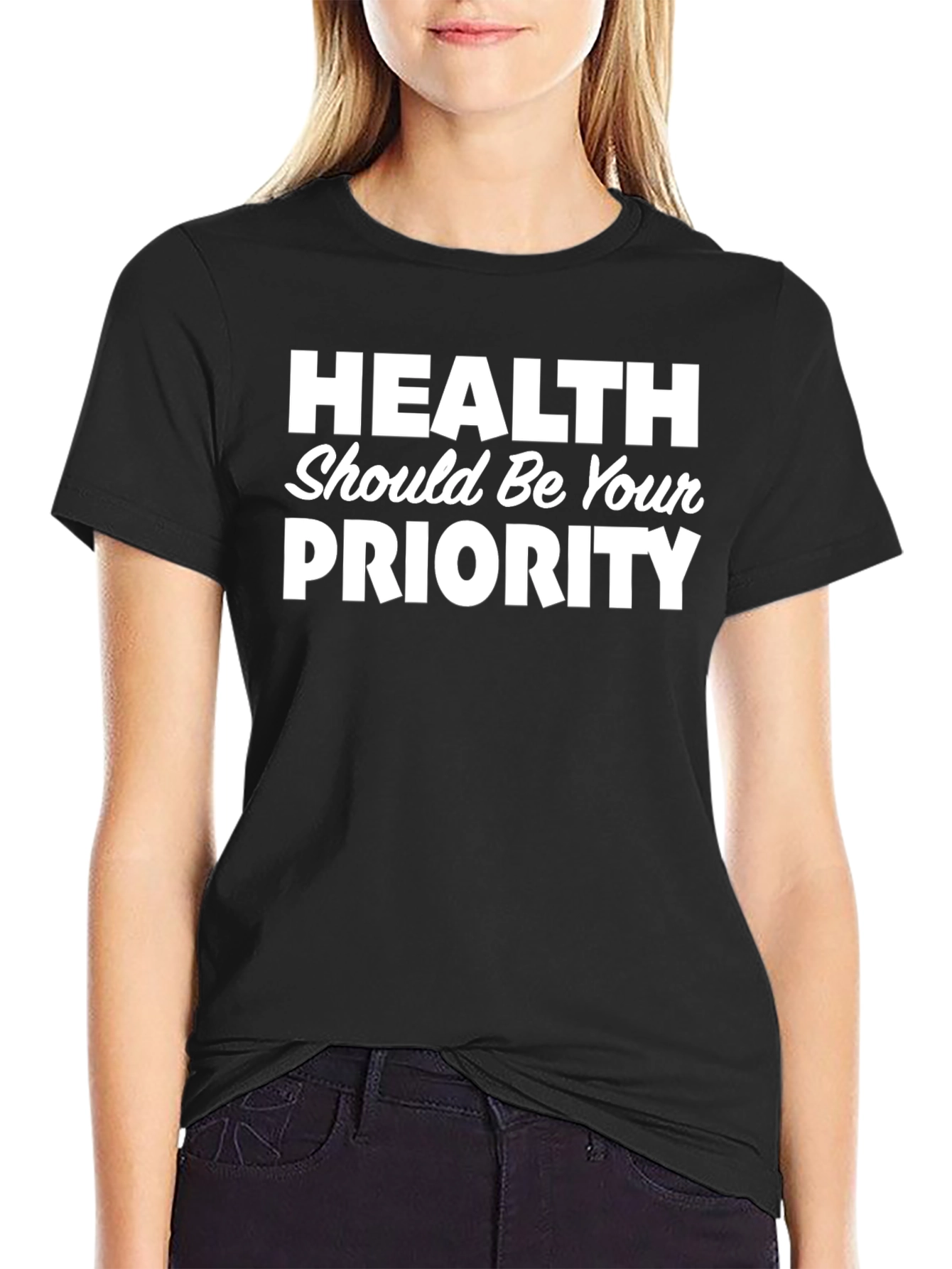 Health Priority Black Graphic T-Shirt