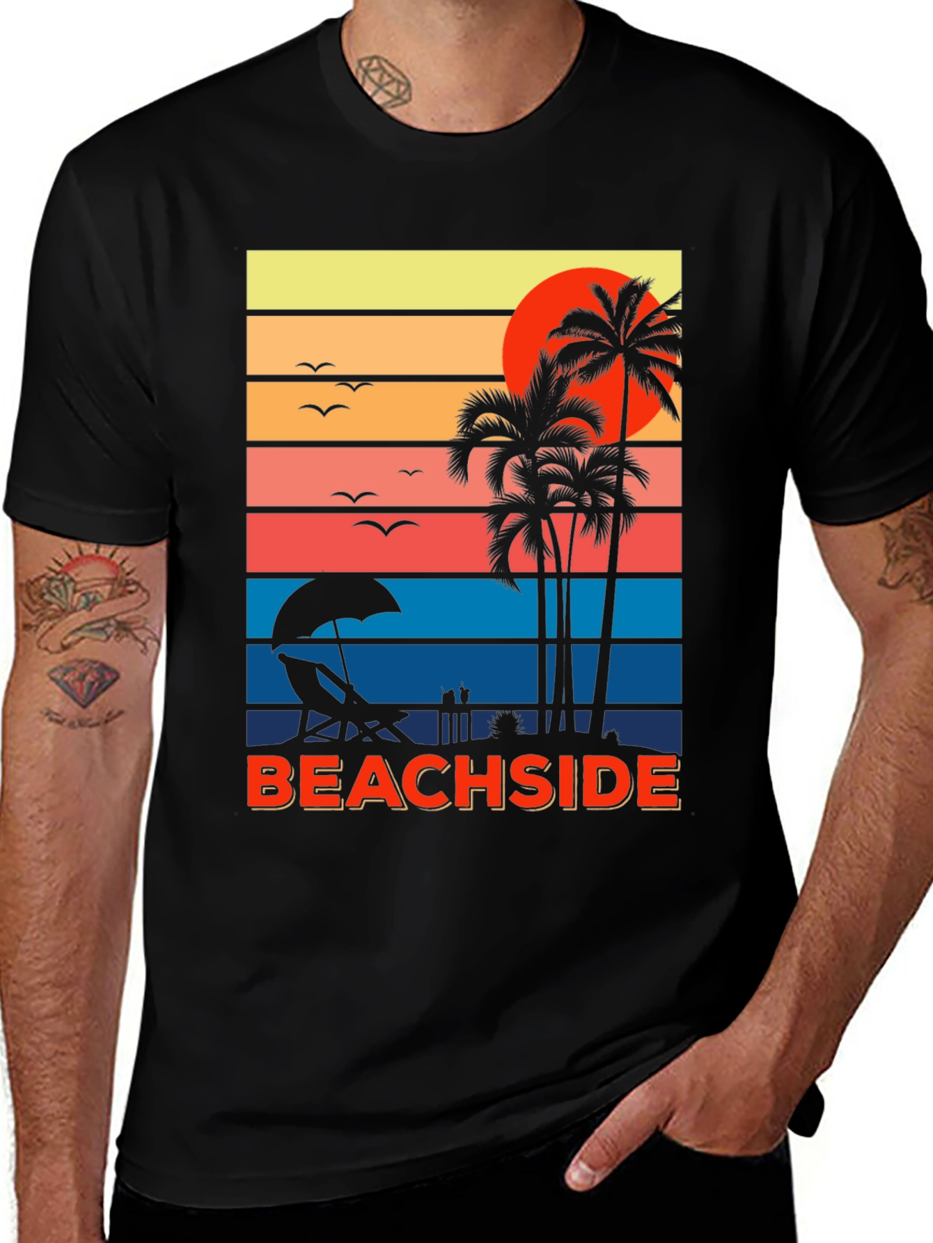 Beachside Sunset Graphic Tee - Palm Tree Vacation Shirt