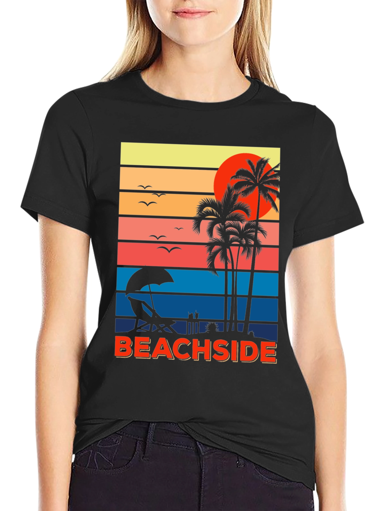Beachside Sunset Graphic Tee - Palm Tree Vacation Shirt