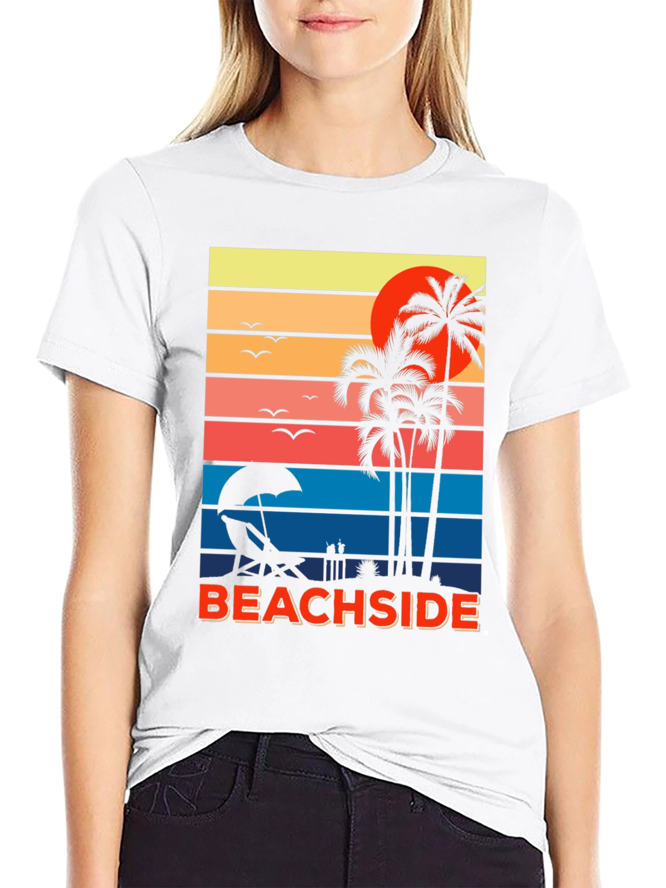 Beachside Sunset Graphic Tee - Palm Tree Vacation Shirt
