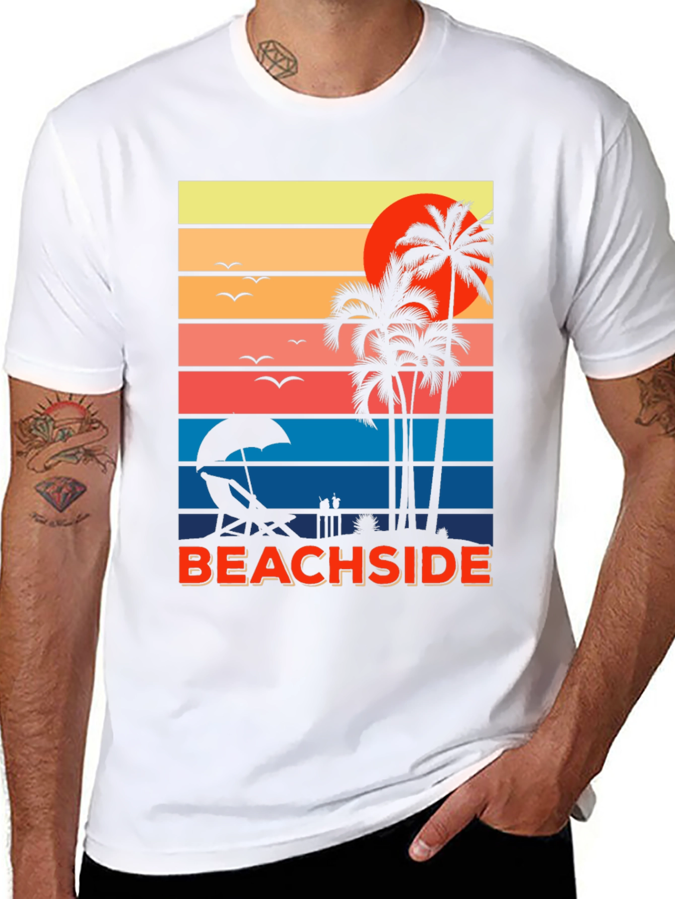 Beachside Sunset Graphic Tee - Palm Tree Vacation Shirt