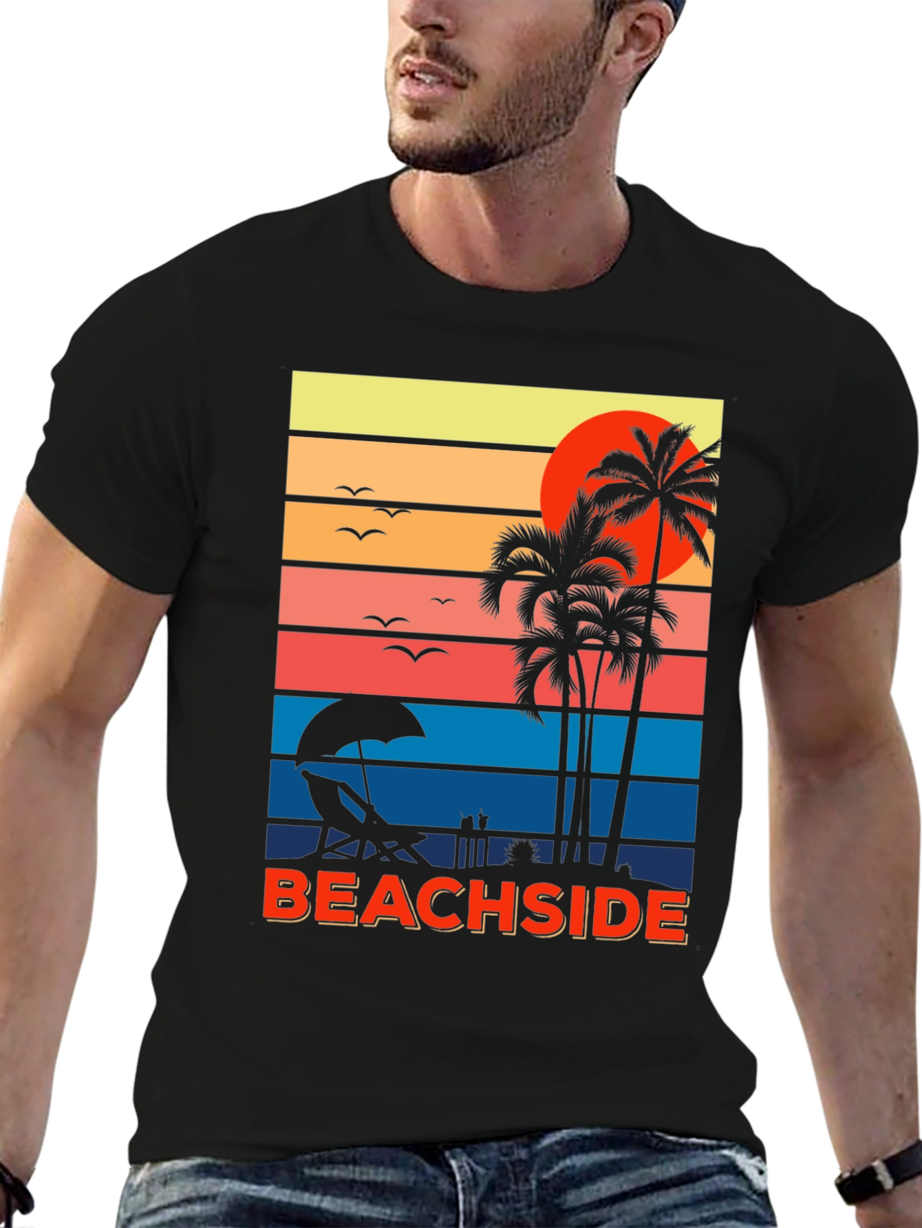 Beachside Sunset Graphic Tee - Palm Tree Vacation Shirt