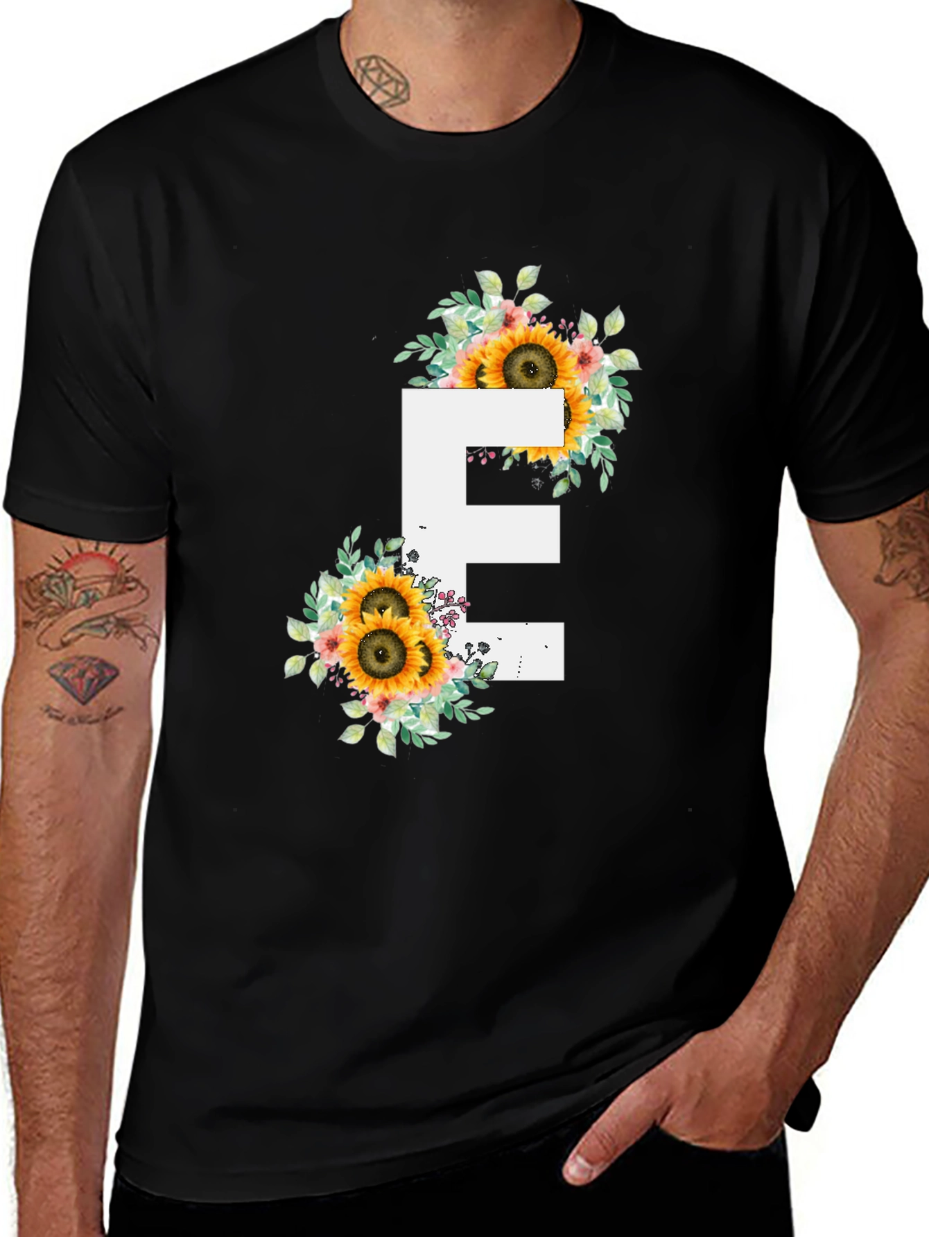 Floral Letter E T-Shirt - Sunflower Initial Tee
