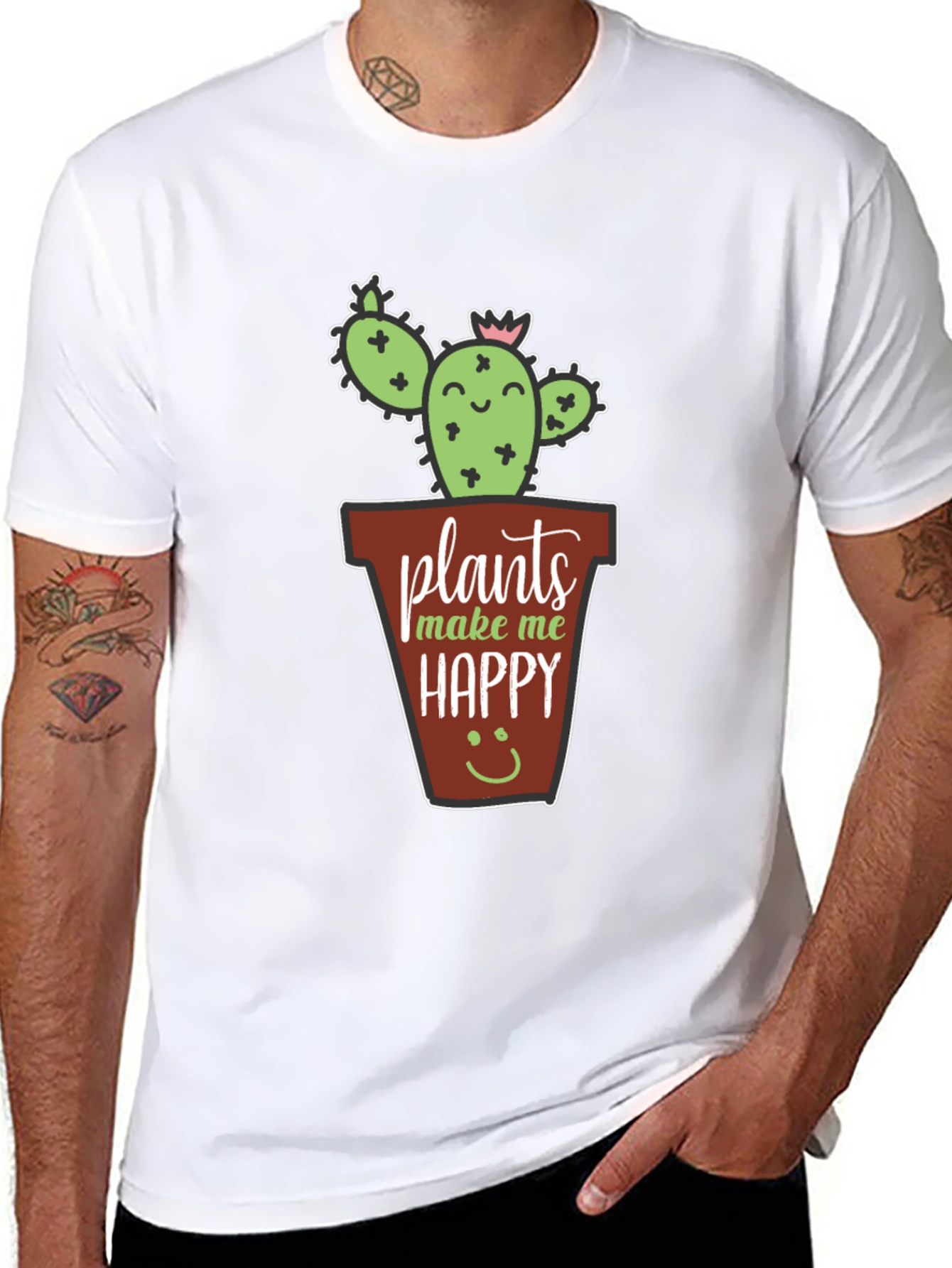 Plants Make Me Happy T-Shirt - Cute Cactus Tee