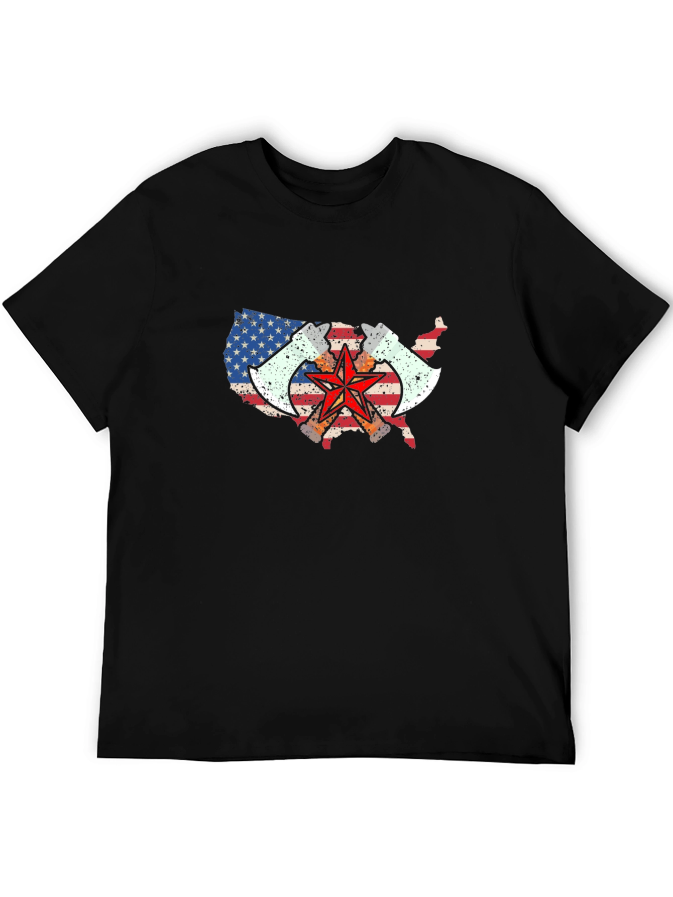 USA Map Axe & Star Graphic T-Shirt - Black