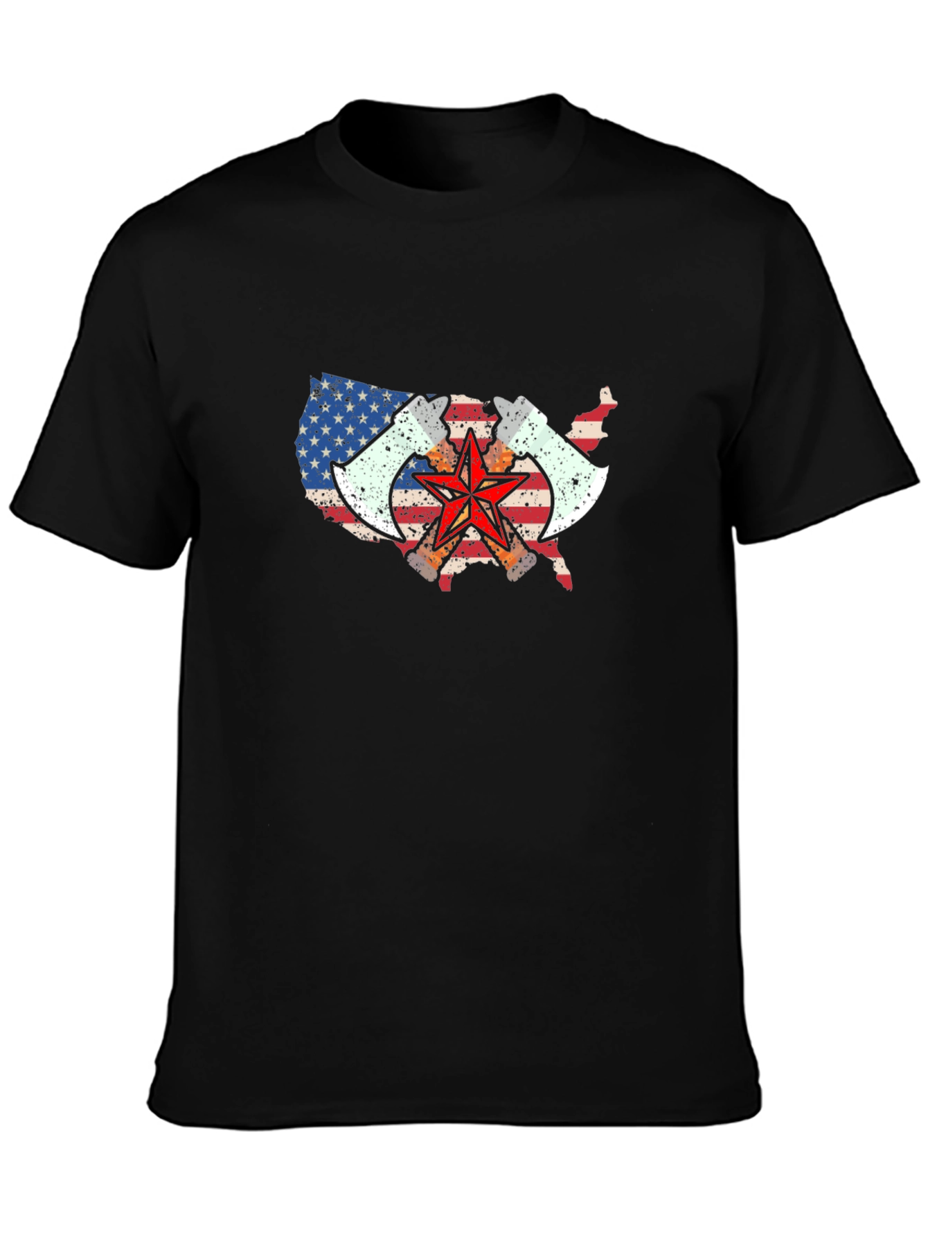 USA Map Axe & Star Graphic T-Shirt - Black
