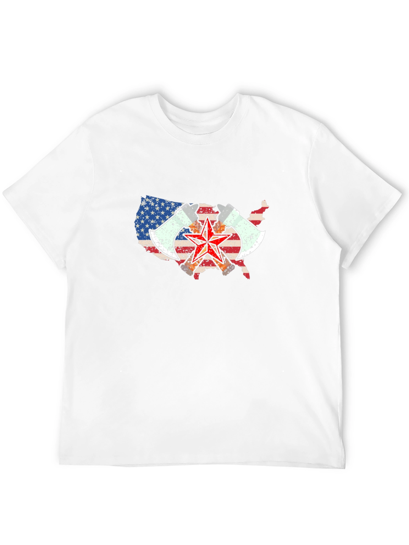 USA Map Axe & Star Graphic T-Shirt - Black