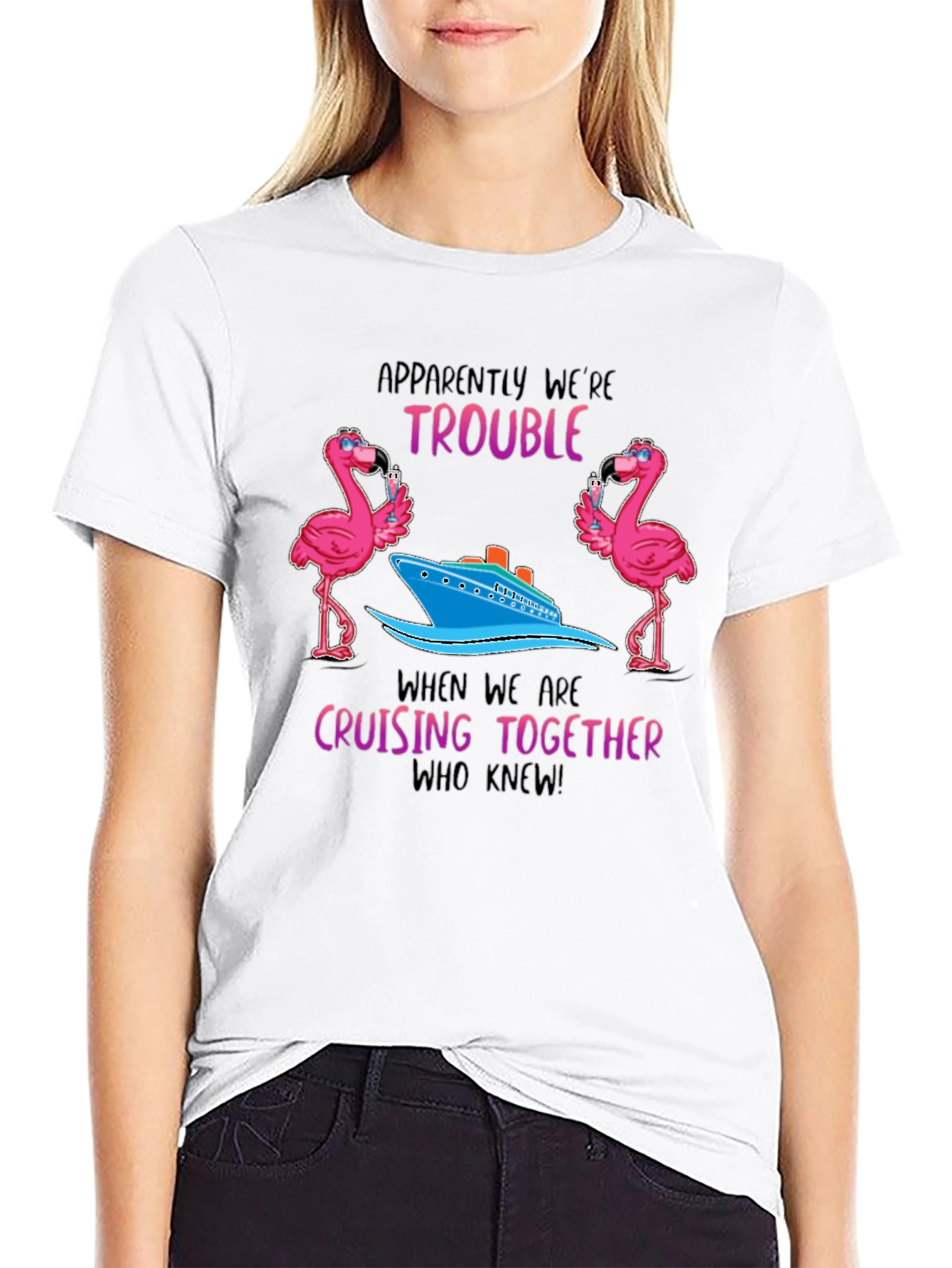 Flamingo Cruise Crew T-Shirt - Trouble Cruising Together Tee