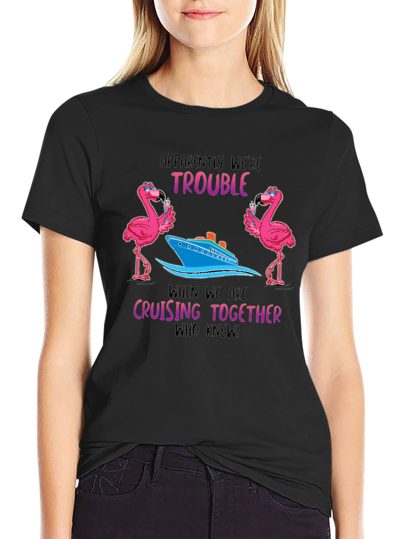 Flamingo Cruise Crew T-Shirt - Trouble Cruising Together Tee