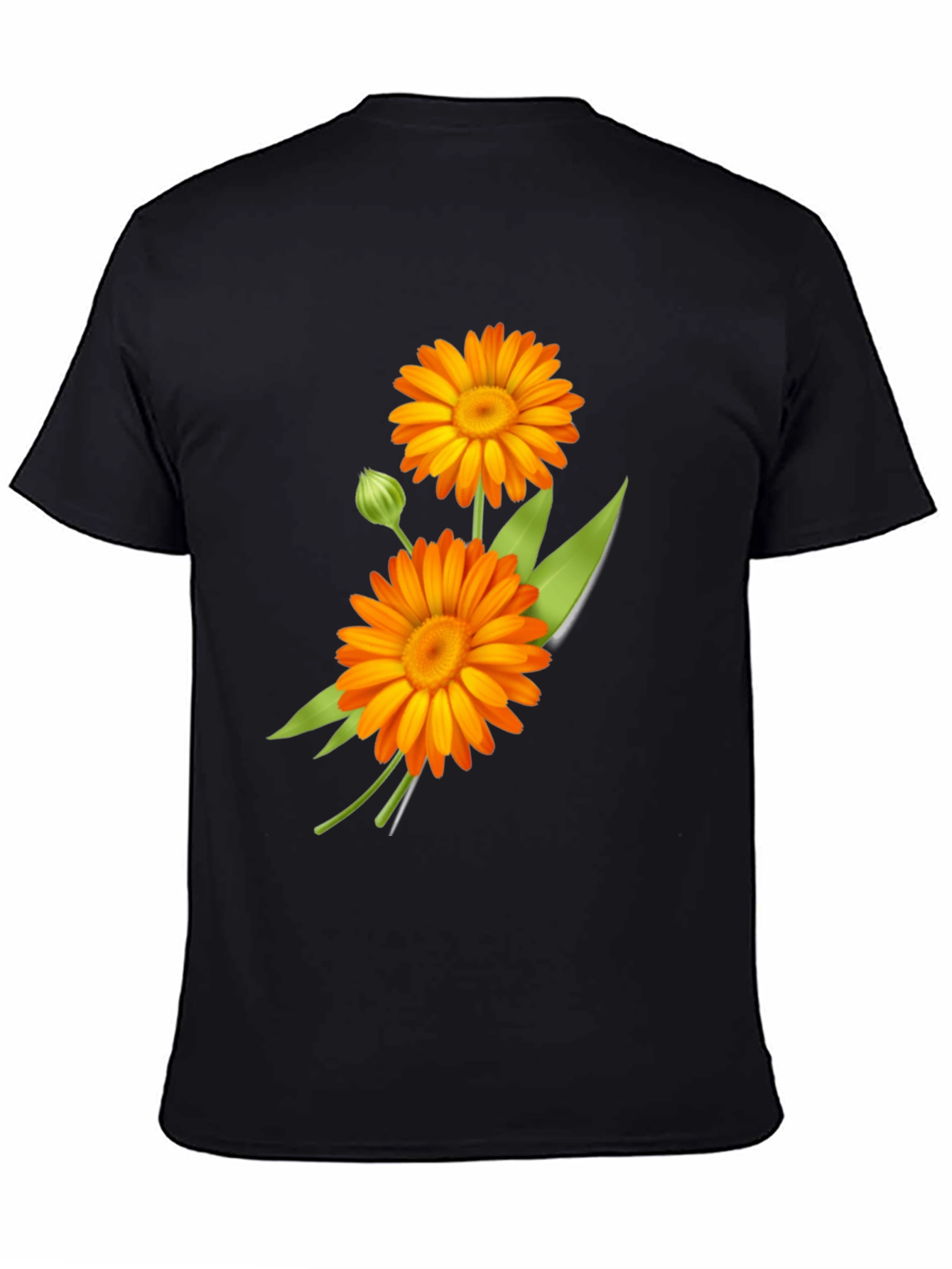 Calendula Flower Graphic Print Black Tee