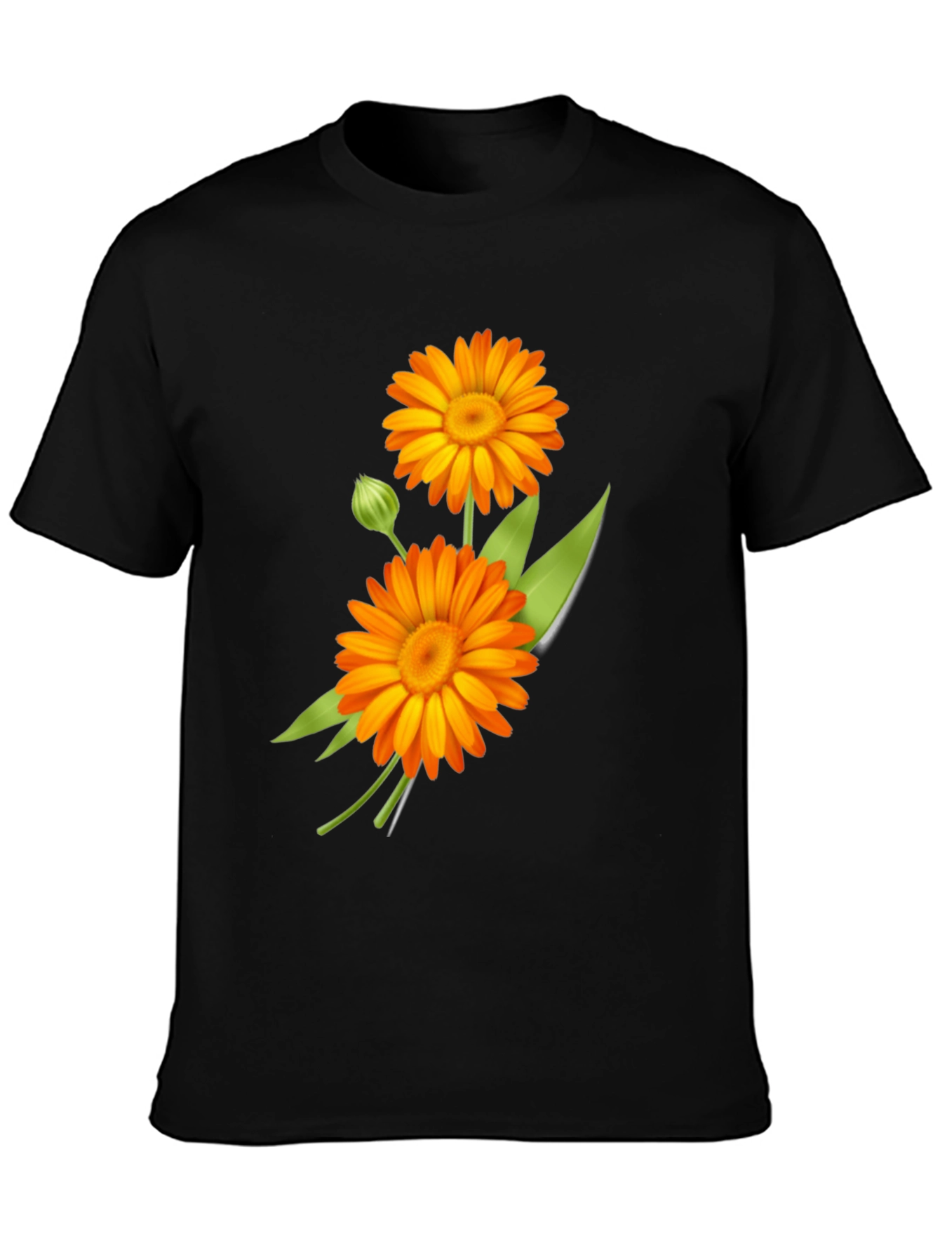 Calendula Flower Graphic Print Black Tee