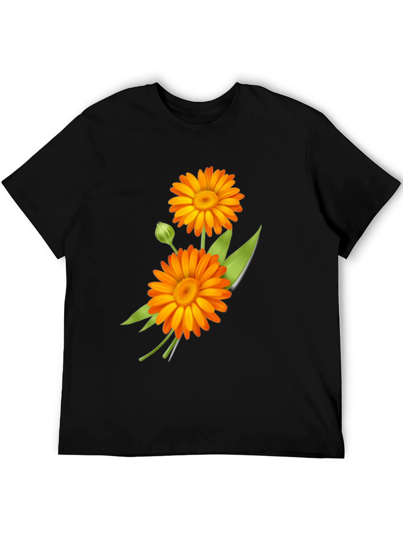 Calendula Flower Graphic Print Black Tee