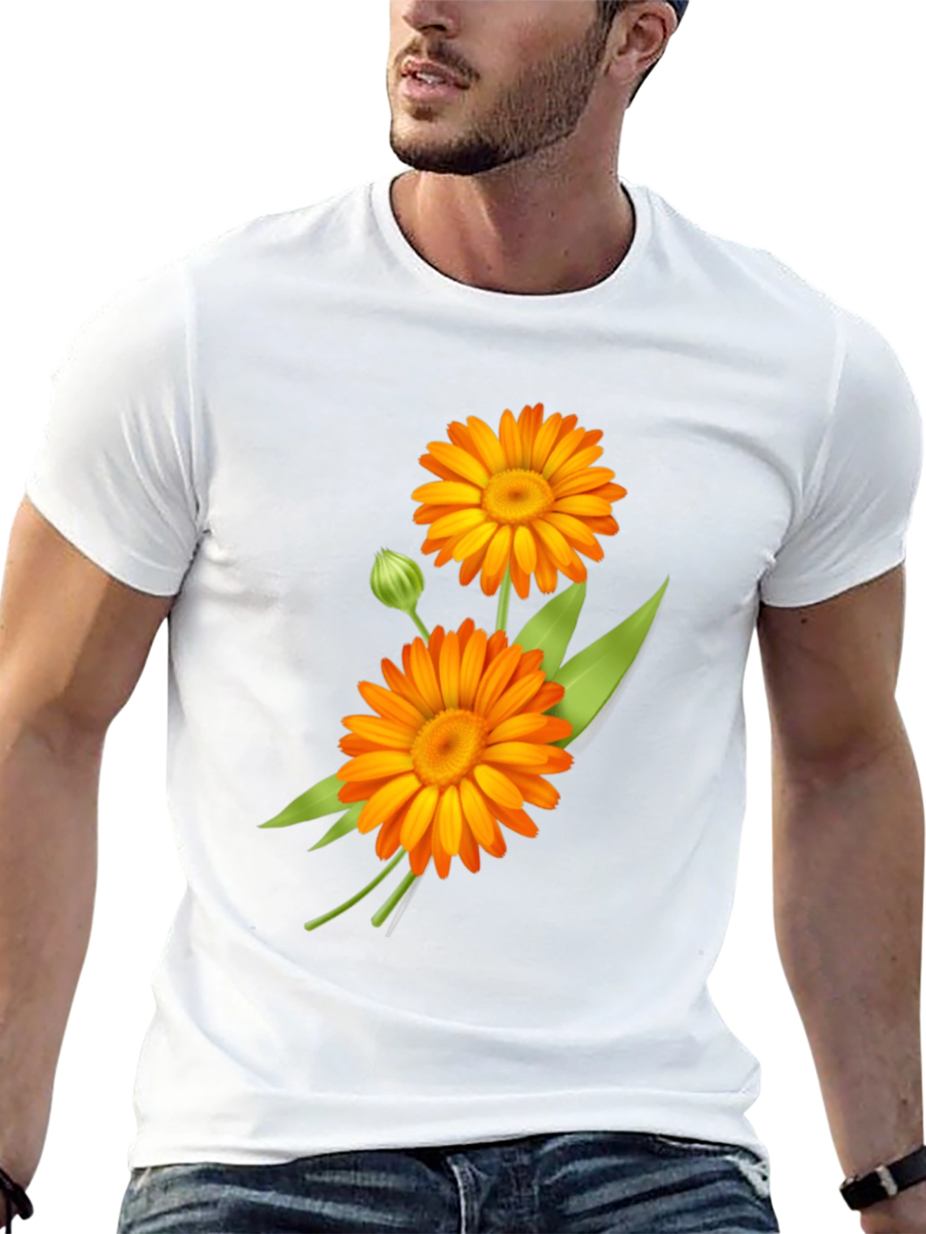 Calendula Flower Graphic Print Black Tee
