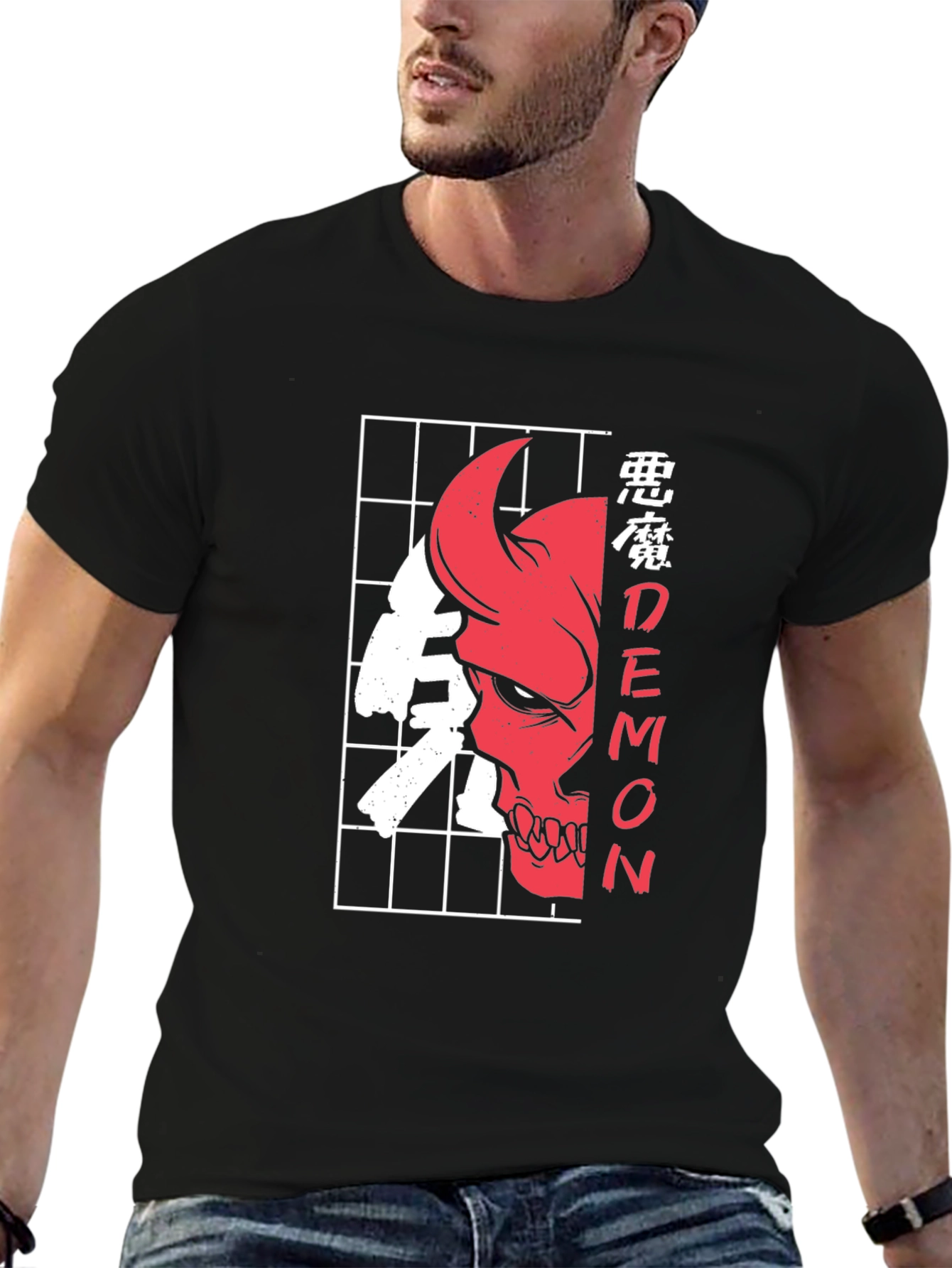 Demon Skull Graphic Tee - Urban Style Black T-Shirt