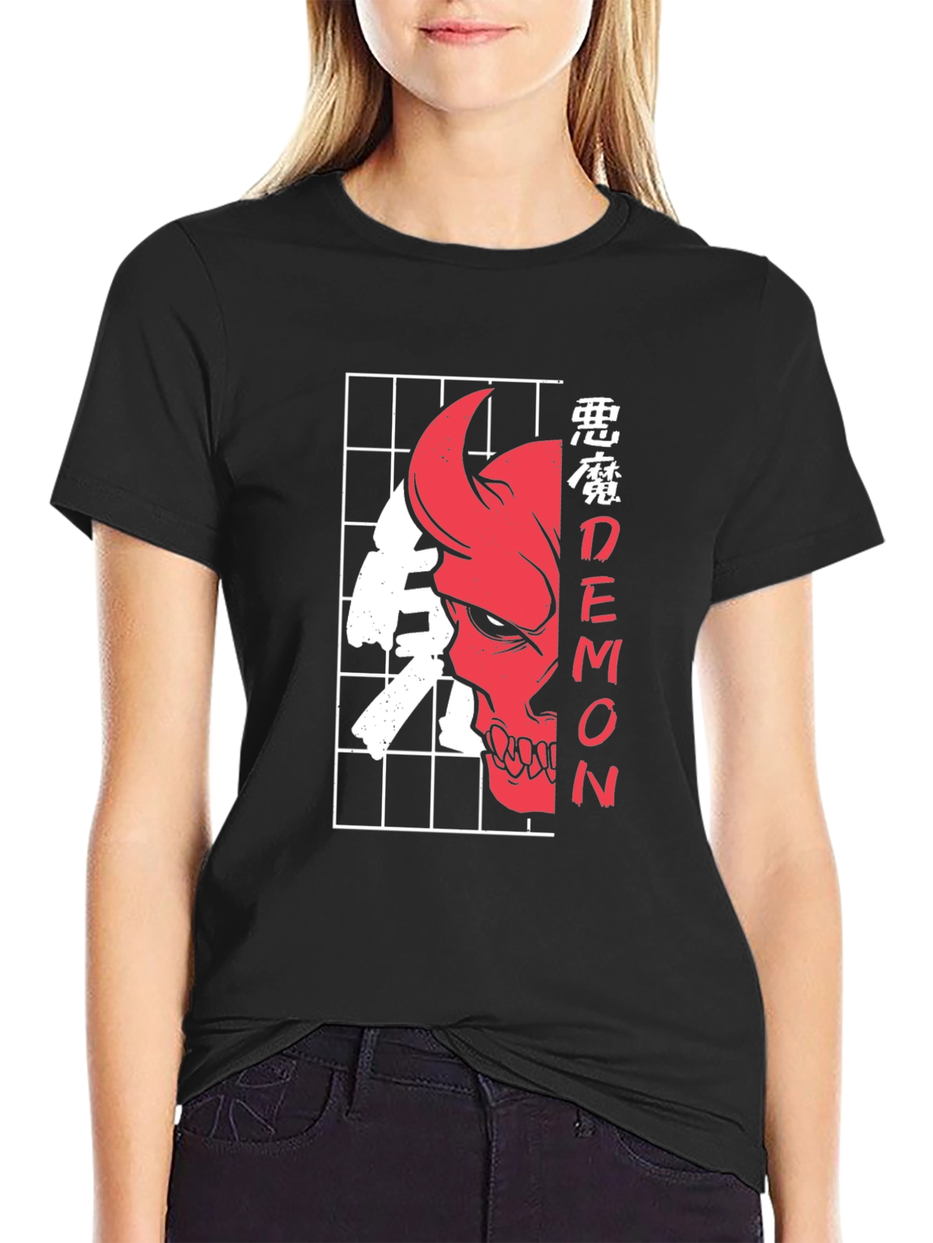 Demon Skull Graphic Tee - Urban Style Black T-Shirt