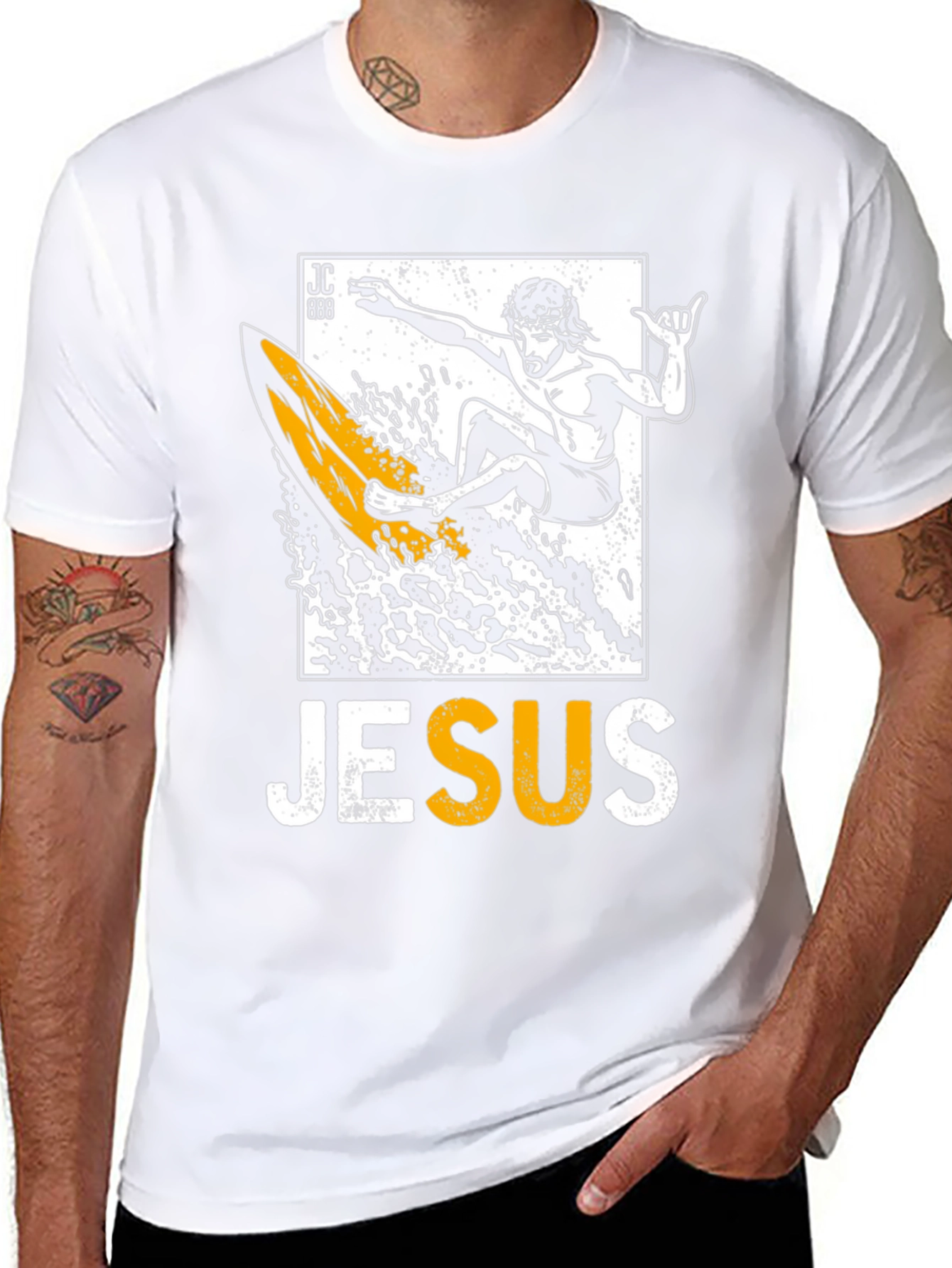Jesus Surfing Graphic Tee - Black Cotton