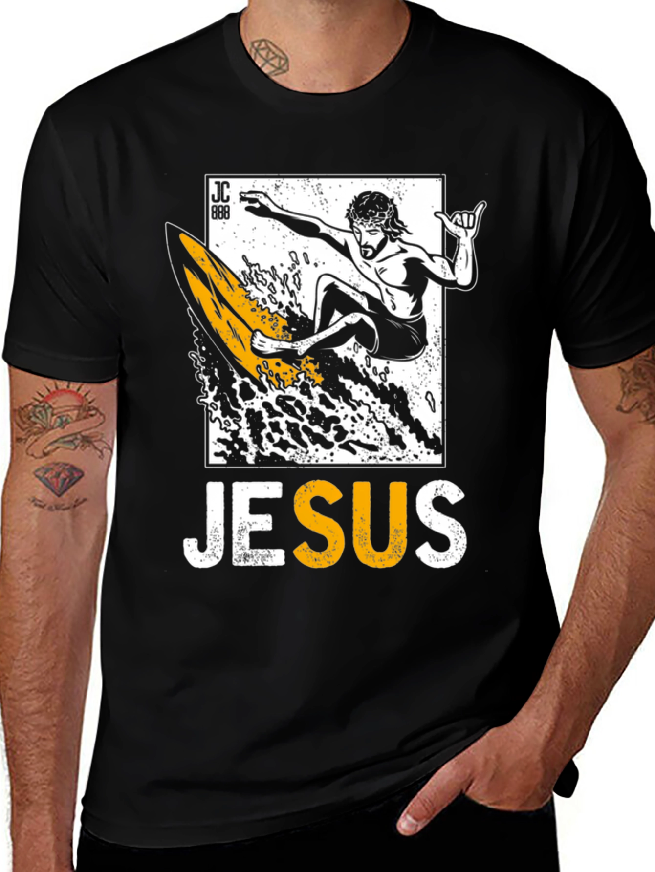 Jesus Surfing Graphic Tee - Black Cotton