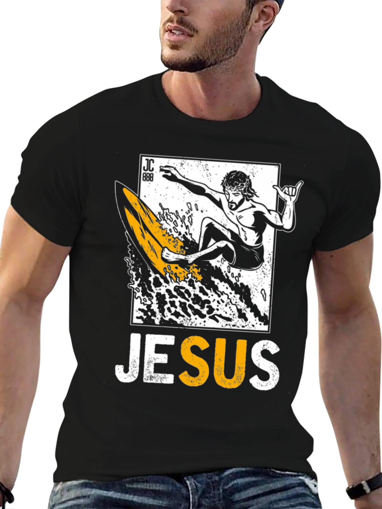 Jesus Surfing Graphic Tee - Black Cotton