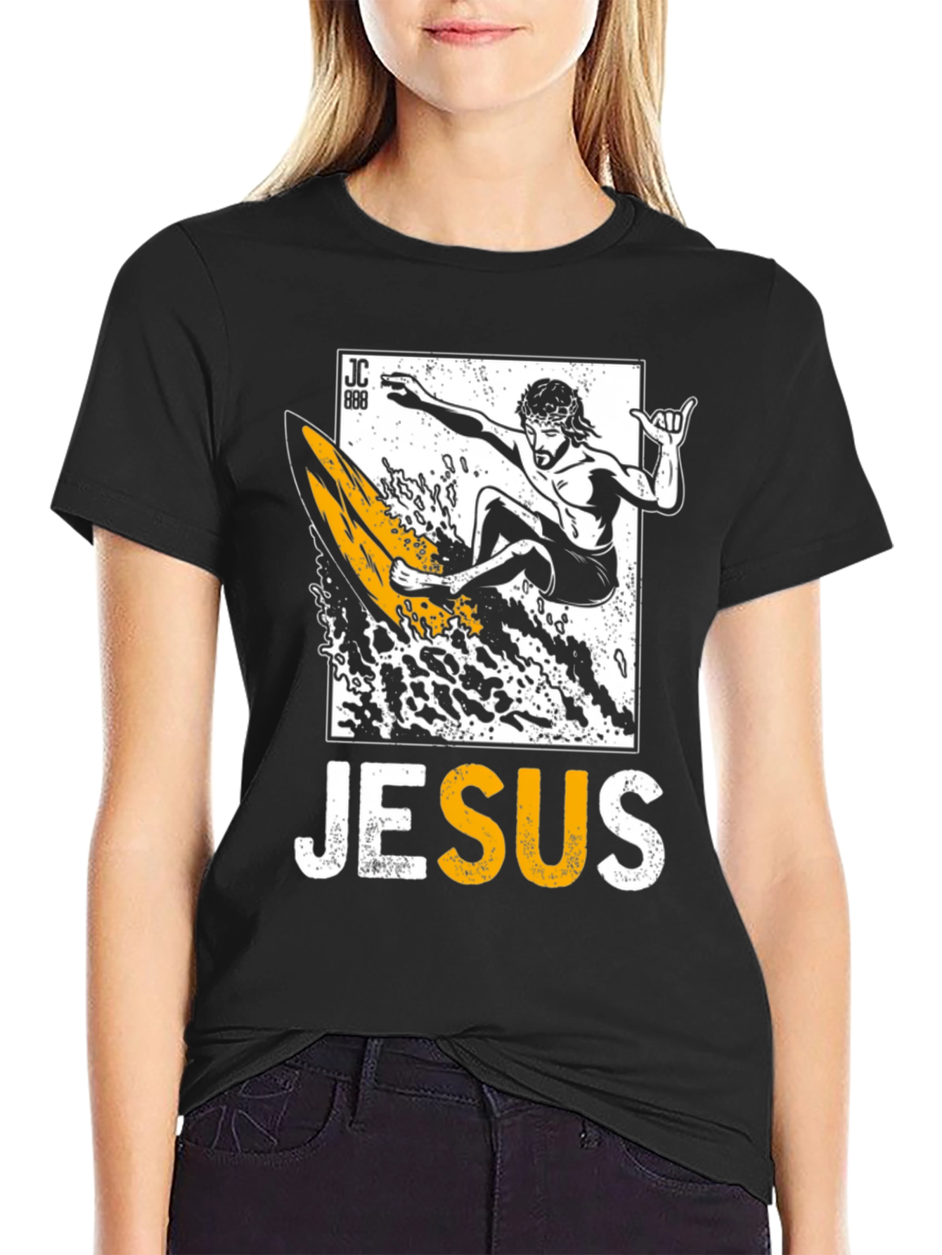Jesus Surfing Graphic Tee - Black Cotton