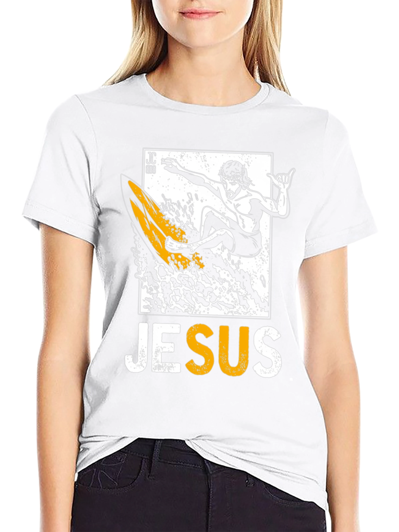 Jesus Surfing Graphic Tee - Black Cotton