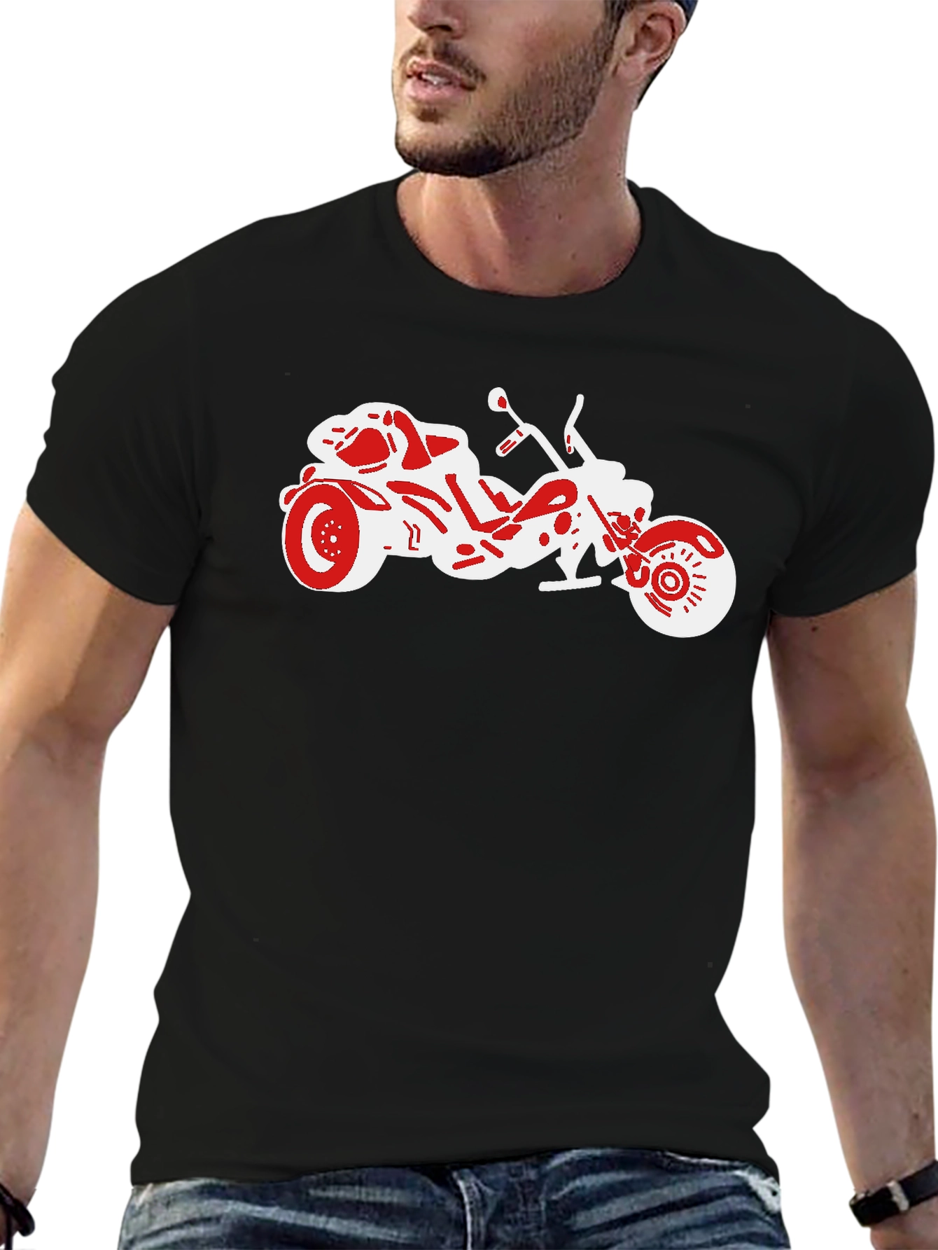 Motorcycle Graphic Tee - Black Casual T-Shirt