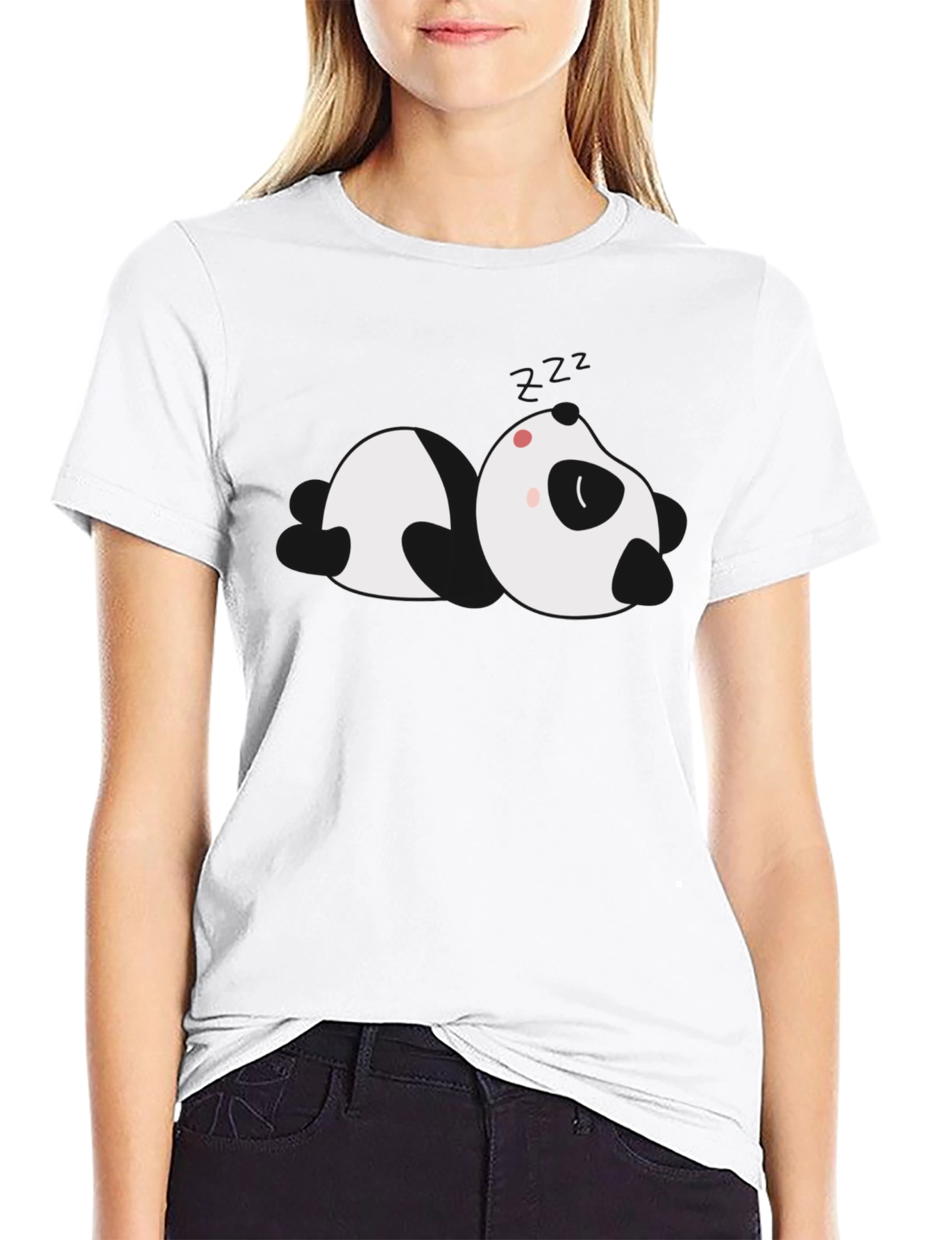 Cute Panda Graphic Black T-Shirt
