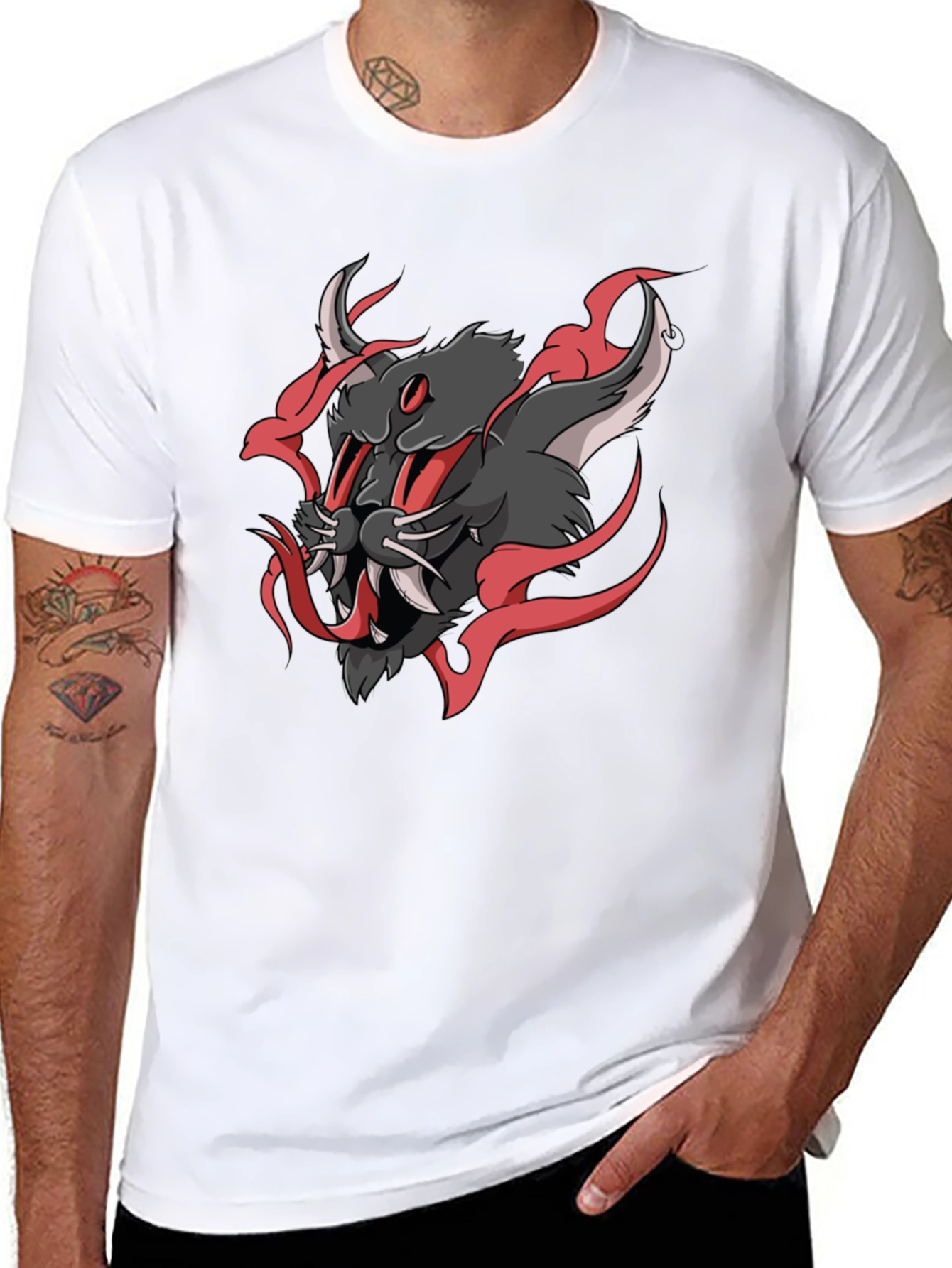 Mens Black T-Shirt with Graphic Print