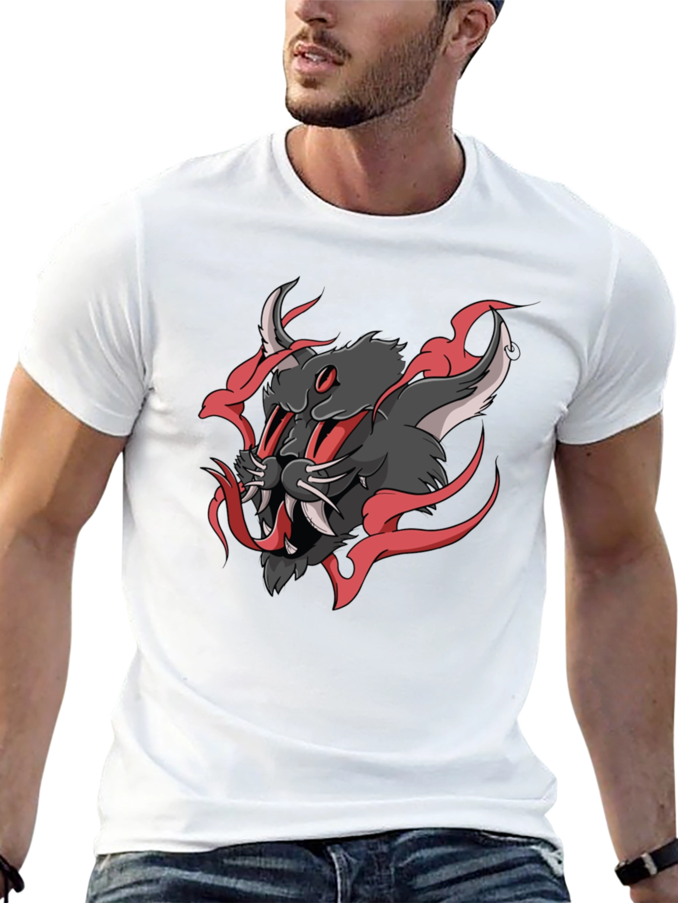 Mens Black T-Shirt with Graphic Print