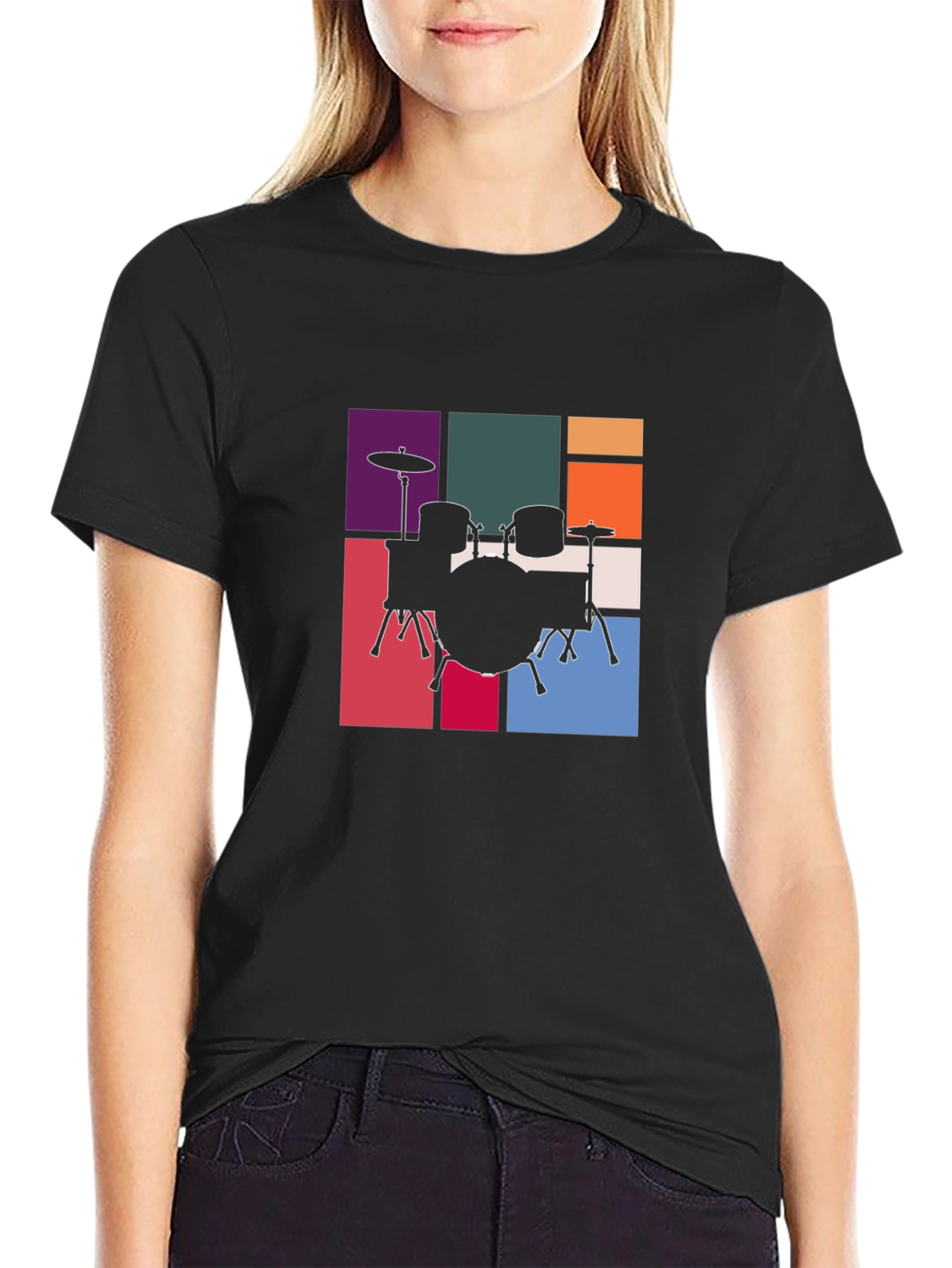Drum Set Graphic Tee - Retro Music Style T-Shirt