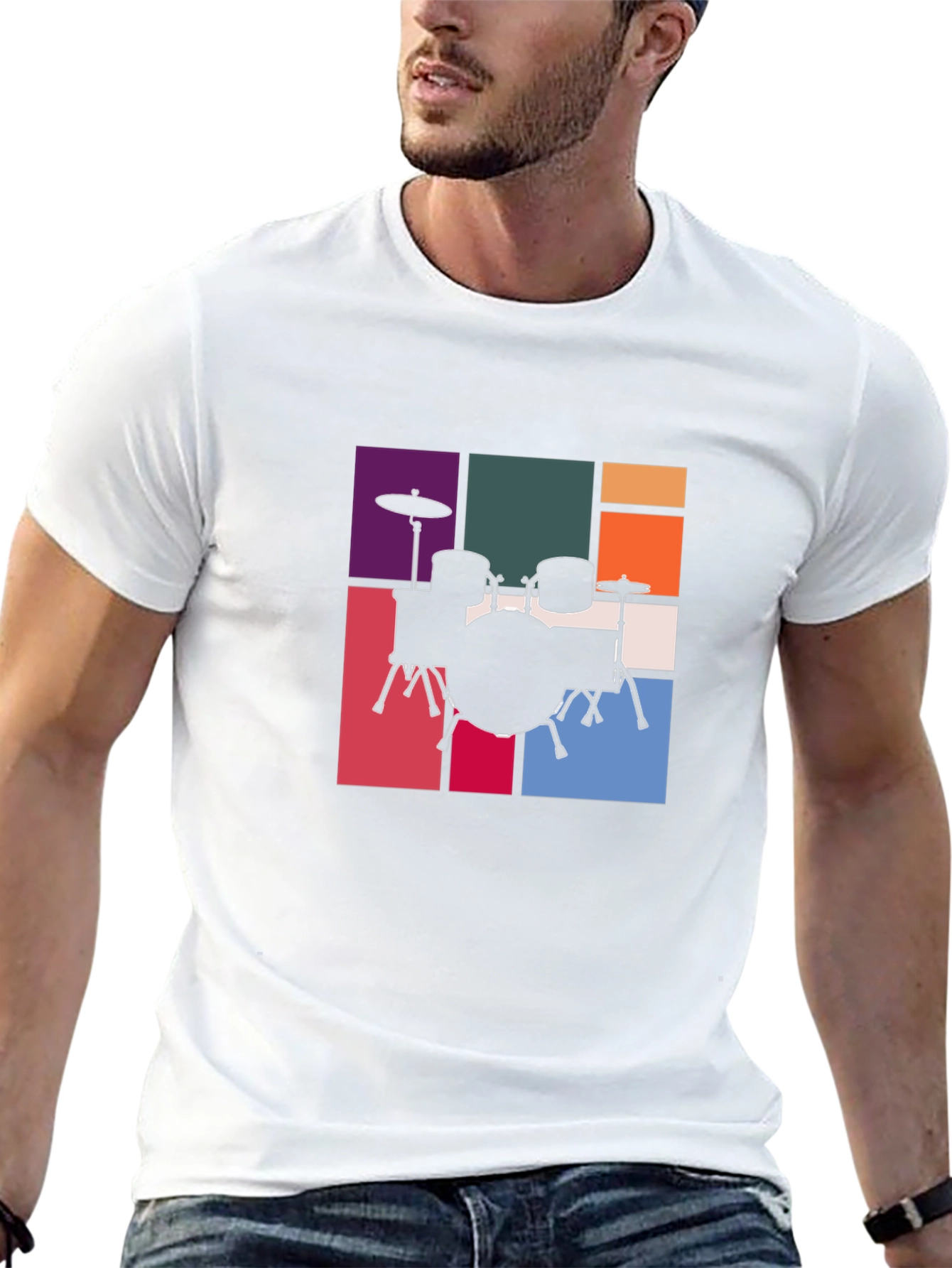 Drum Set Graphic Tee - Retro Music Style T-Shirt