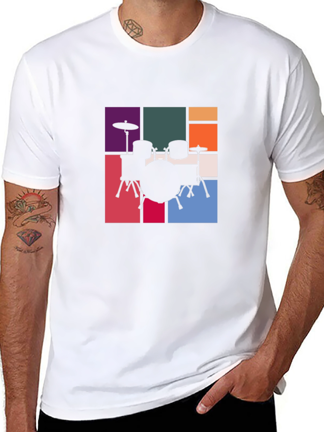 Drum Set Graphic Tee - Retro Music Style T-Shirt