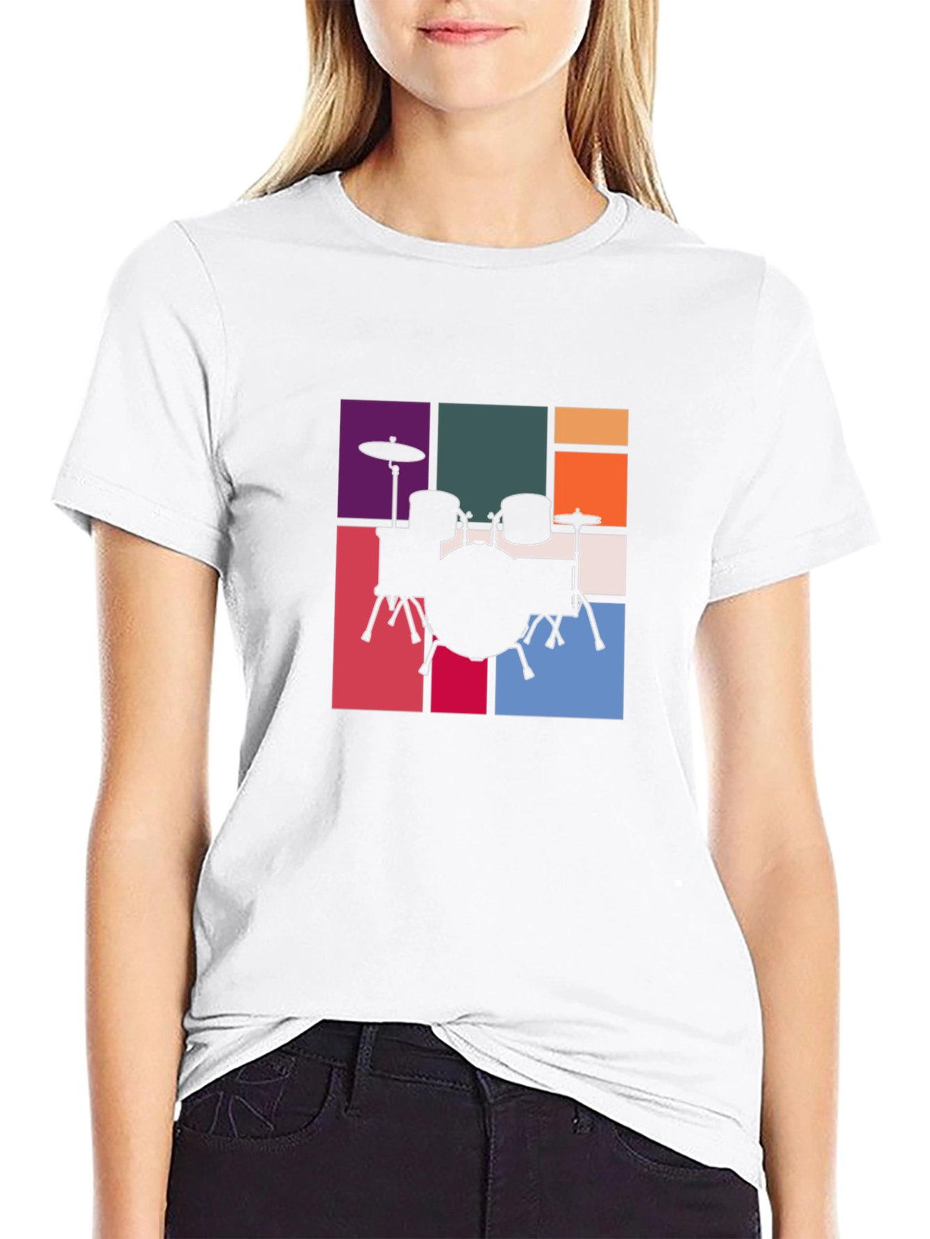 Drum Set Graphic Tee - Retro Music Style T-Shirt