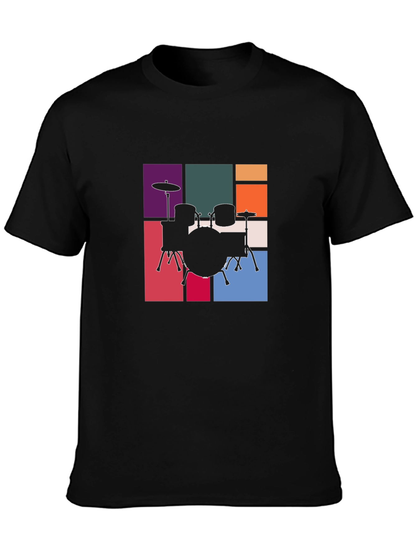 Drum Set Graphic Tee - Retro Music Style T-Shirt