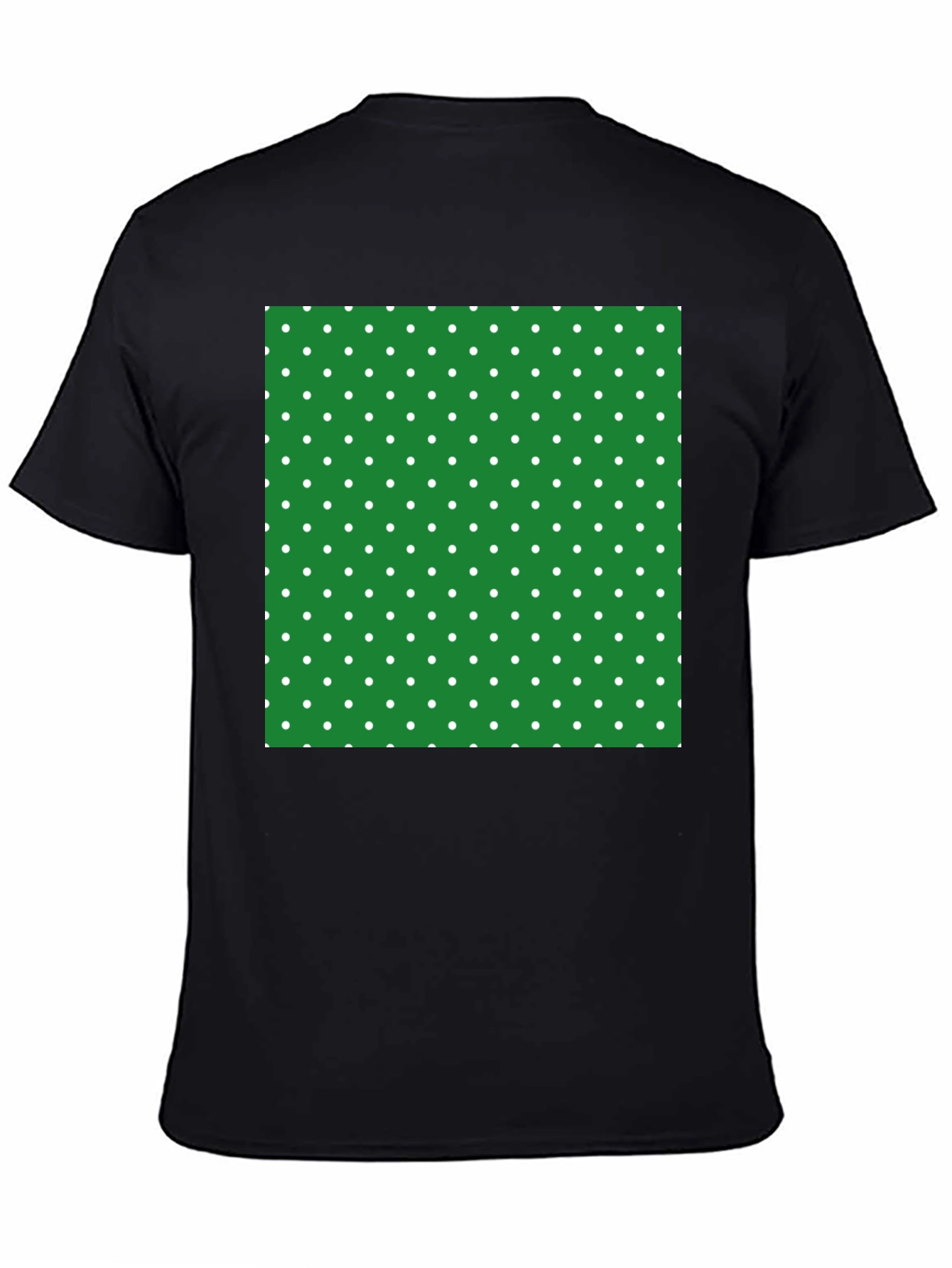Black T-Shirt with Green Polka Dot Square Design