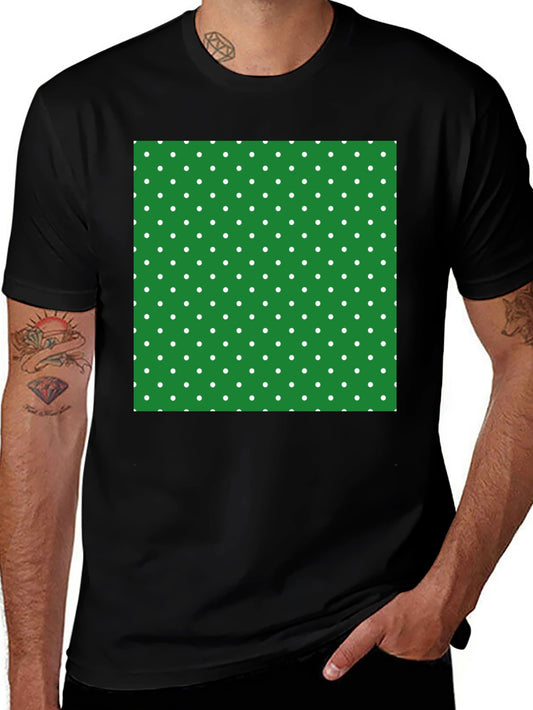Black T-Shirt with Green Polka Dot Square Design